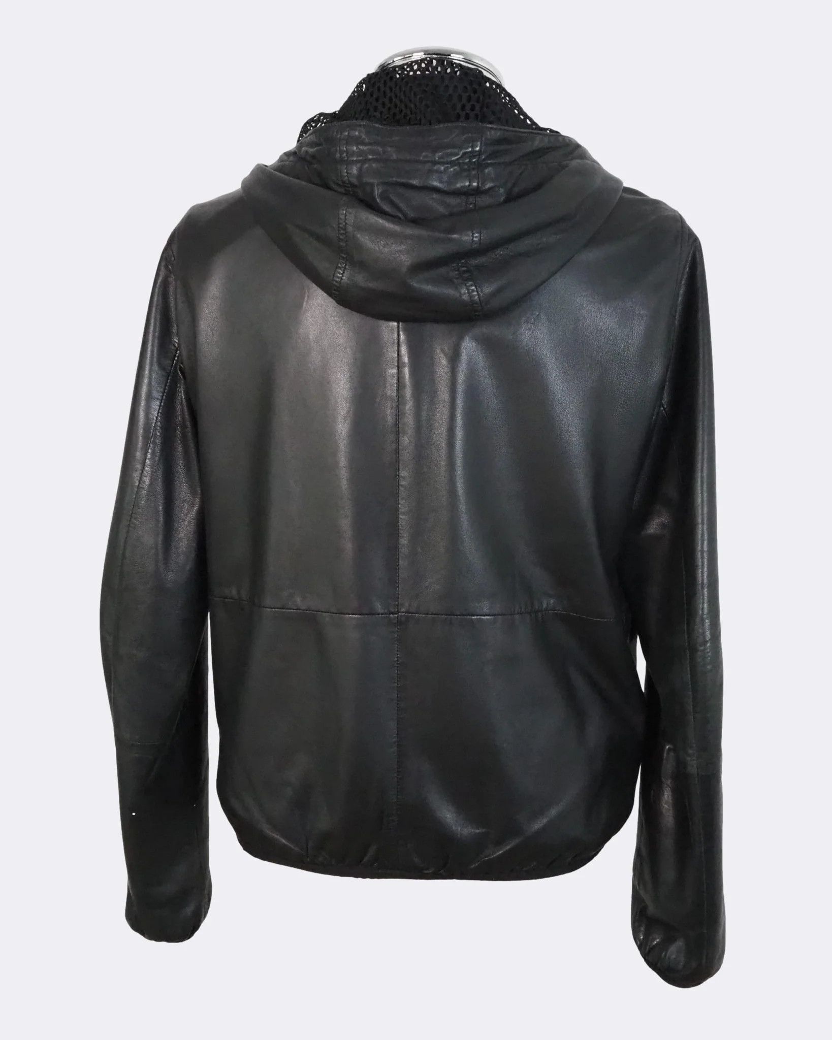 Emporio Armani Emporio Armani Black Hooded Zip-Front Leather Jacket $1125 Size US M / EU 48-50 / 2 - 2 Thumbnail