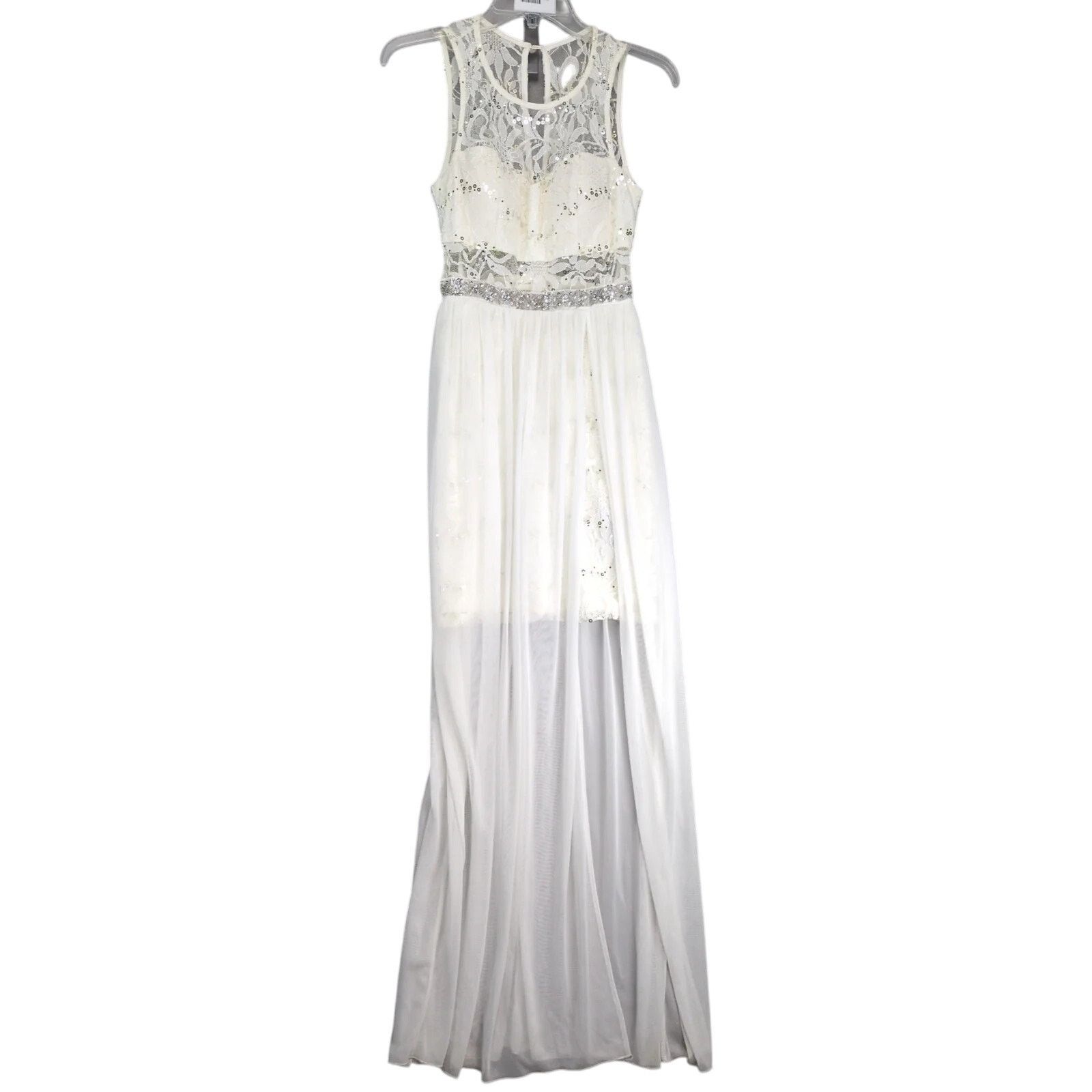 Other BCX Sheer Lace Overlay Off-White Dress Sz 3 Juniors Sequin Size S / US 4 / IT 40 - 1 Thumbnail
