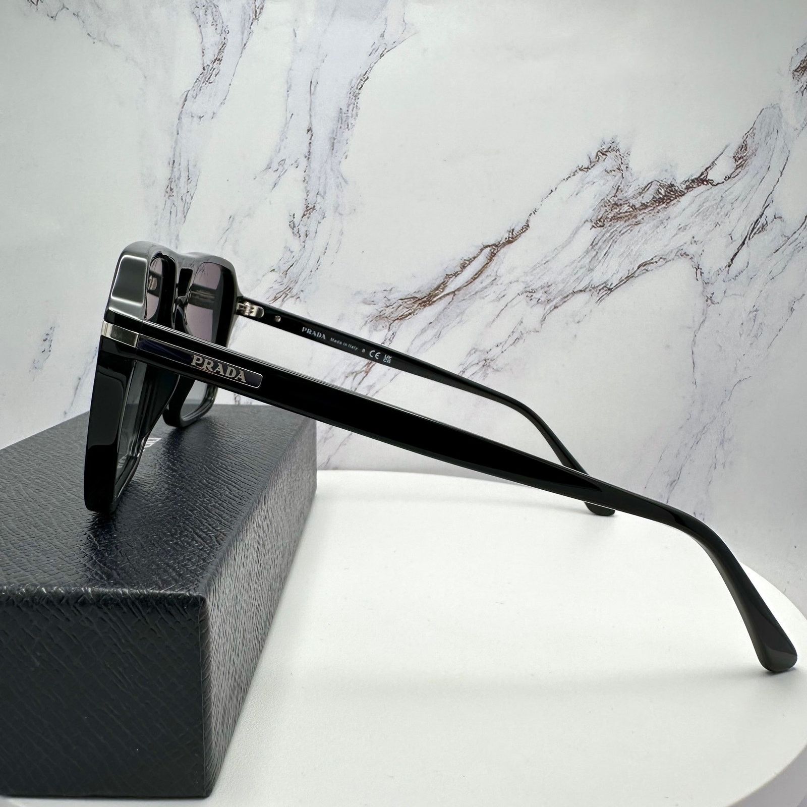 Prada NEW PRADA Sunglasses Black Aviator Pilot Grey Lens Side Logo Size ONE SIZE - 16 Thumbnail