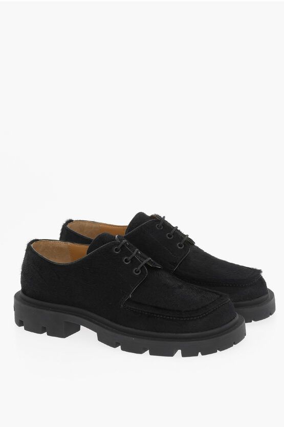 image of Maison Margiela Mm22 Solid Color Ponyskin Derby Shoes in Black, Men's (Size 13)