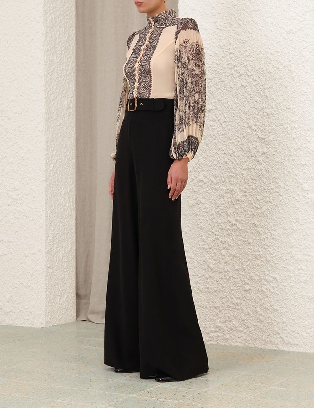 Zimmermann oc11z0825 Sunray Pleated Blouse in Macadamia/Black Size S / US 4 / IT 40 - 7 Thumbnail