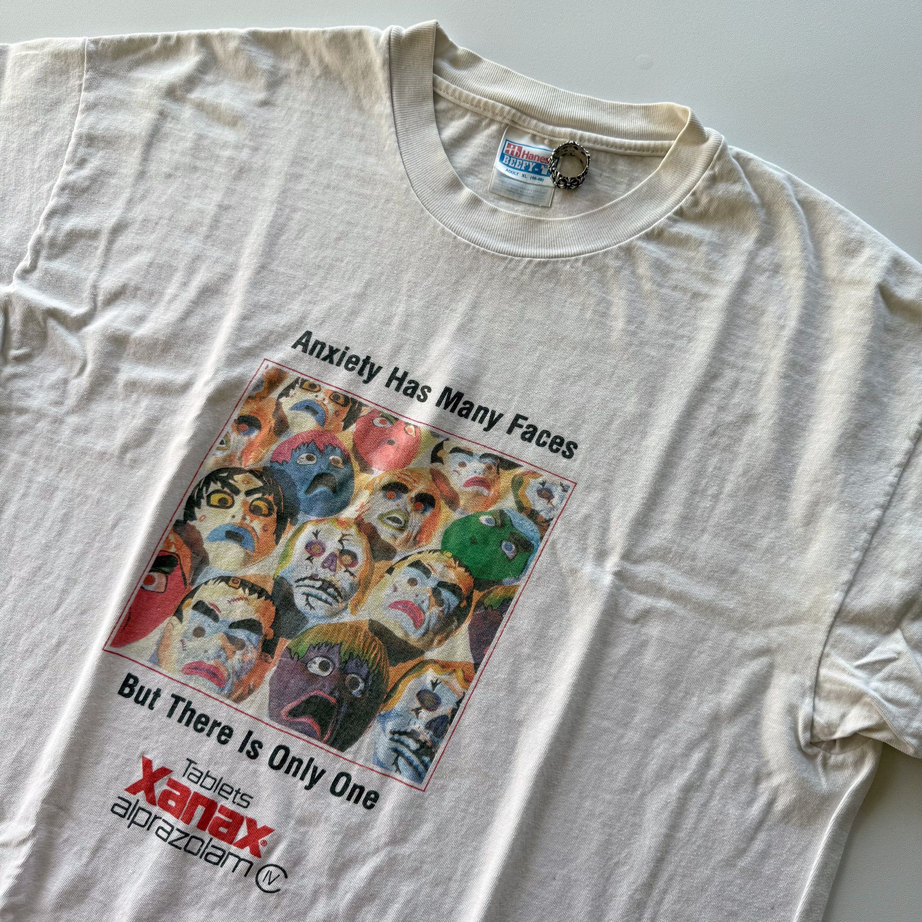 Vintage 1995 Vintage Xanax Alprazolam Anxiety Has Many Faces Tee Size US XL / EU 56 / 4 - 6 Thumbnail