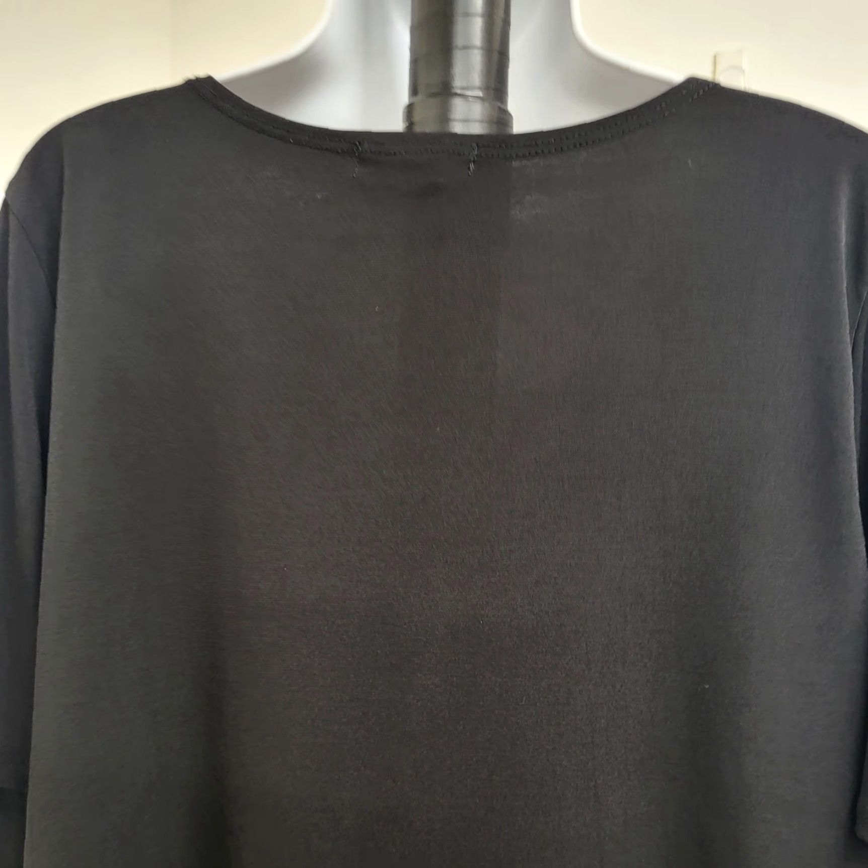 Vintage Espresso Shirt Blouse Women's Large Black Short Sleeves Round Neckline Polyester Tie Bow Size L / US 10 / IT 46 - 6 Thumbnail