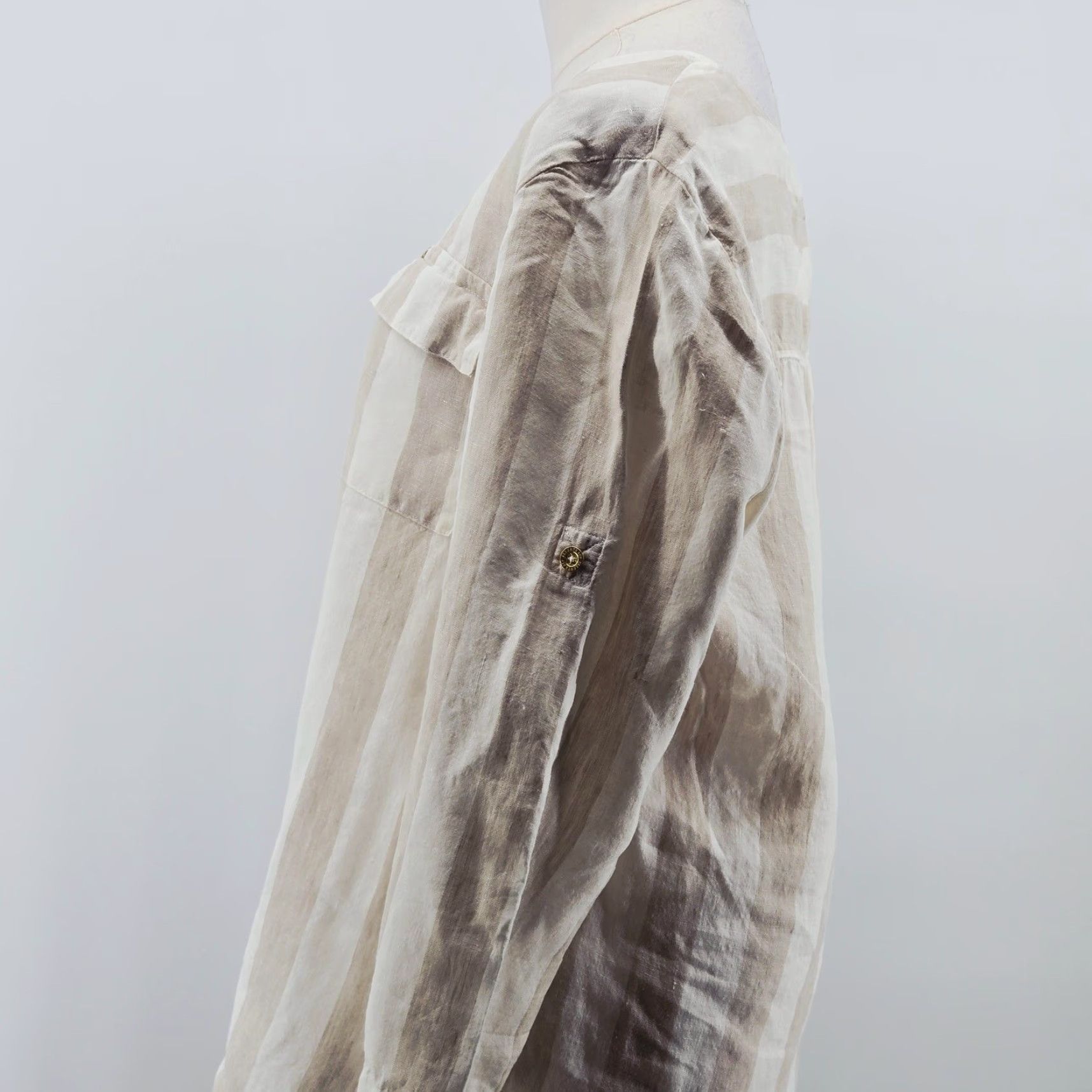 Ellen Tracy Ellen Tracy Blouse Womens L Beige Striped Linen Round Neck 3/4 Roll Tab Sleeve Zip Pockets Tunic Mens? Womens Size L / US 10 / IT 46 - 7 Thumbnail