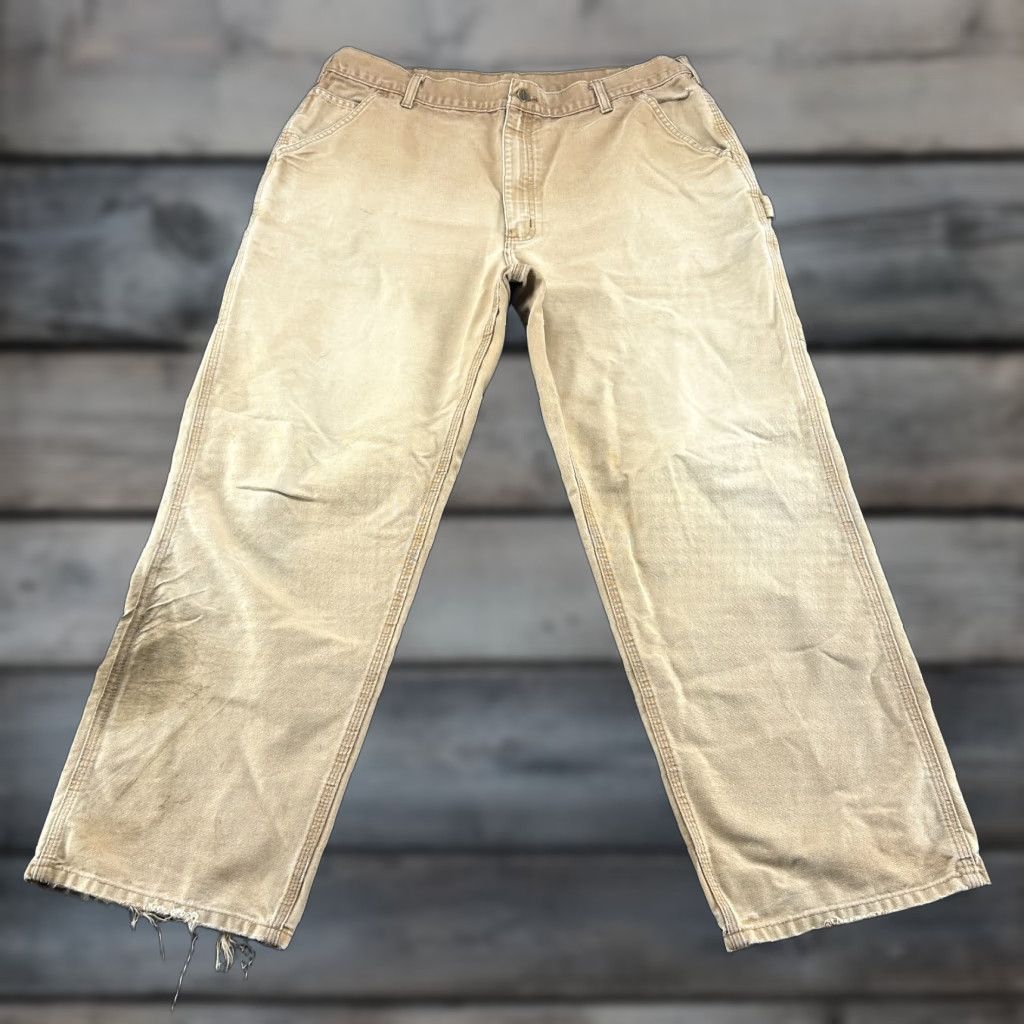 VINTAGE Carhartt Pants Mens 40x32 Brown Tan Carpenter Workwear Distressed Canvas B11 BRN