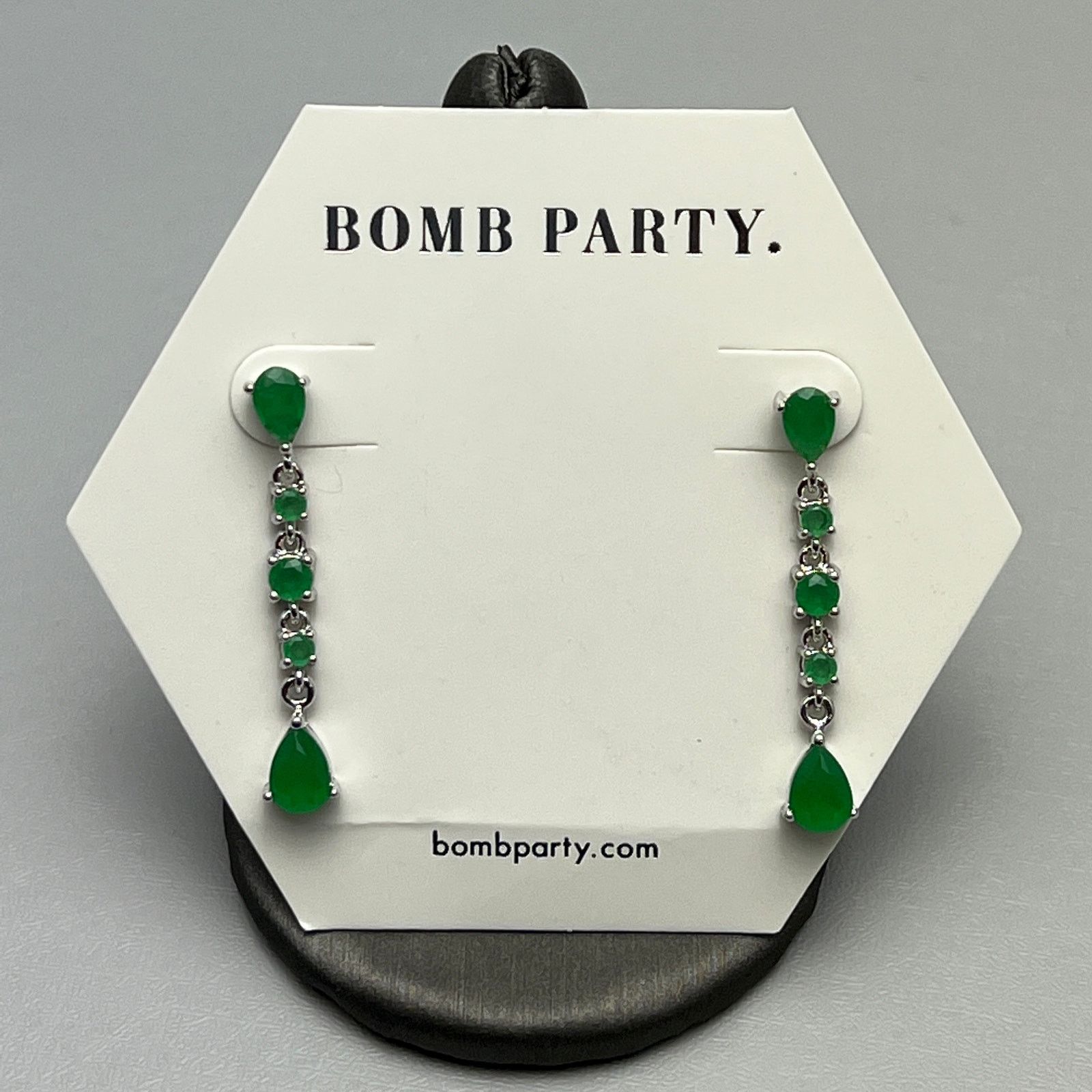 Best Bomb Party Lab Created Green Jade Rhodium Plating Dangle Earrings