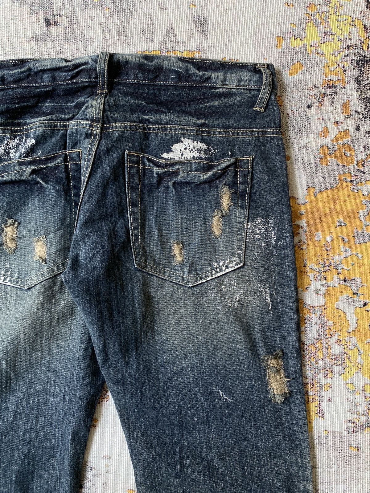 Japanese Brand Back Rush Distressed Splatter Design Flare Denim Size US 32 / EU 48 - 15 Thumbnail