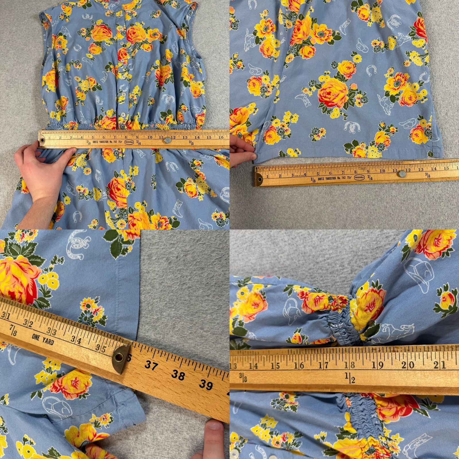Vintage ModCloth Romper Womens 1X Blue Floral Western Button Front Sleeveless Boho Comfy Size 40" / US 18 - 8 Thumbnail