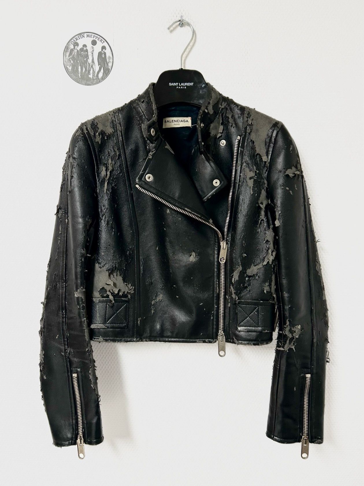 Balenciaga 2017 1/1 Sample Distressed Leather Biker Jacket Size US XS / EU 42 / 0 - 1 Thumbnail
