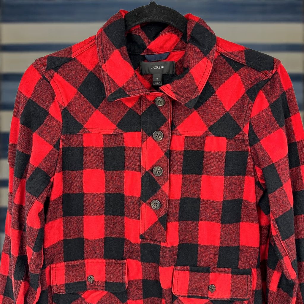J.Crew J. Crew Womens Red Black Buffalo Plaid Cotton Wool Pullover Jacket Size S Size S / US 4 / IT 40 - 1 Thumbnail