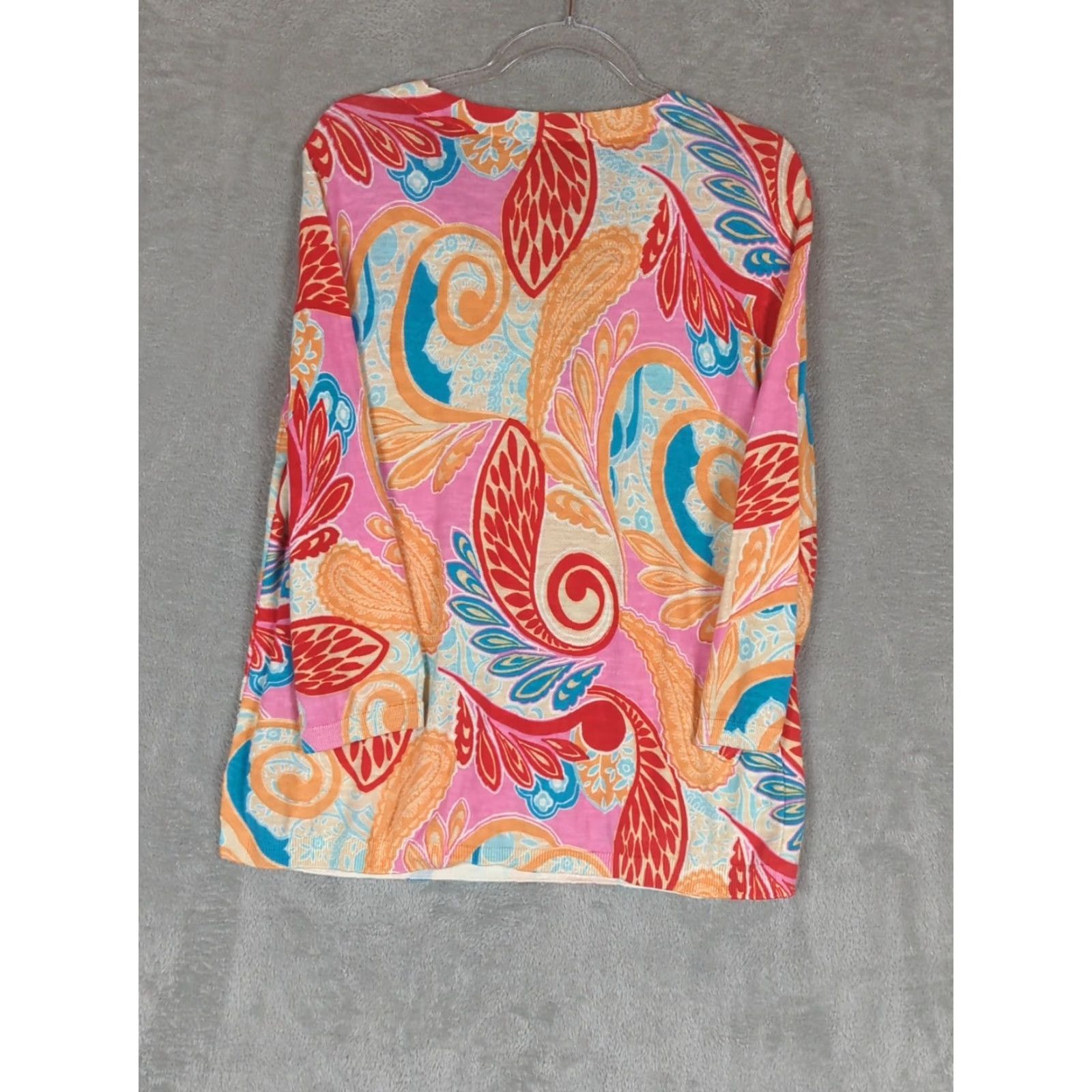 Talbots Talbots Sweater Top Women XL Multicolor 100% Cotton V-Neck 3/4 Sleeve Pullover Lightweight Knit Paisley Casual Wear Womens Size XL / US 12-14 / IT 48-50 - 8 Thumbnail