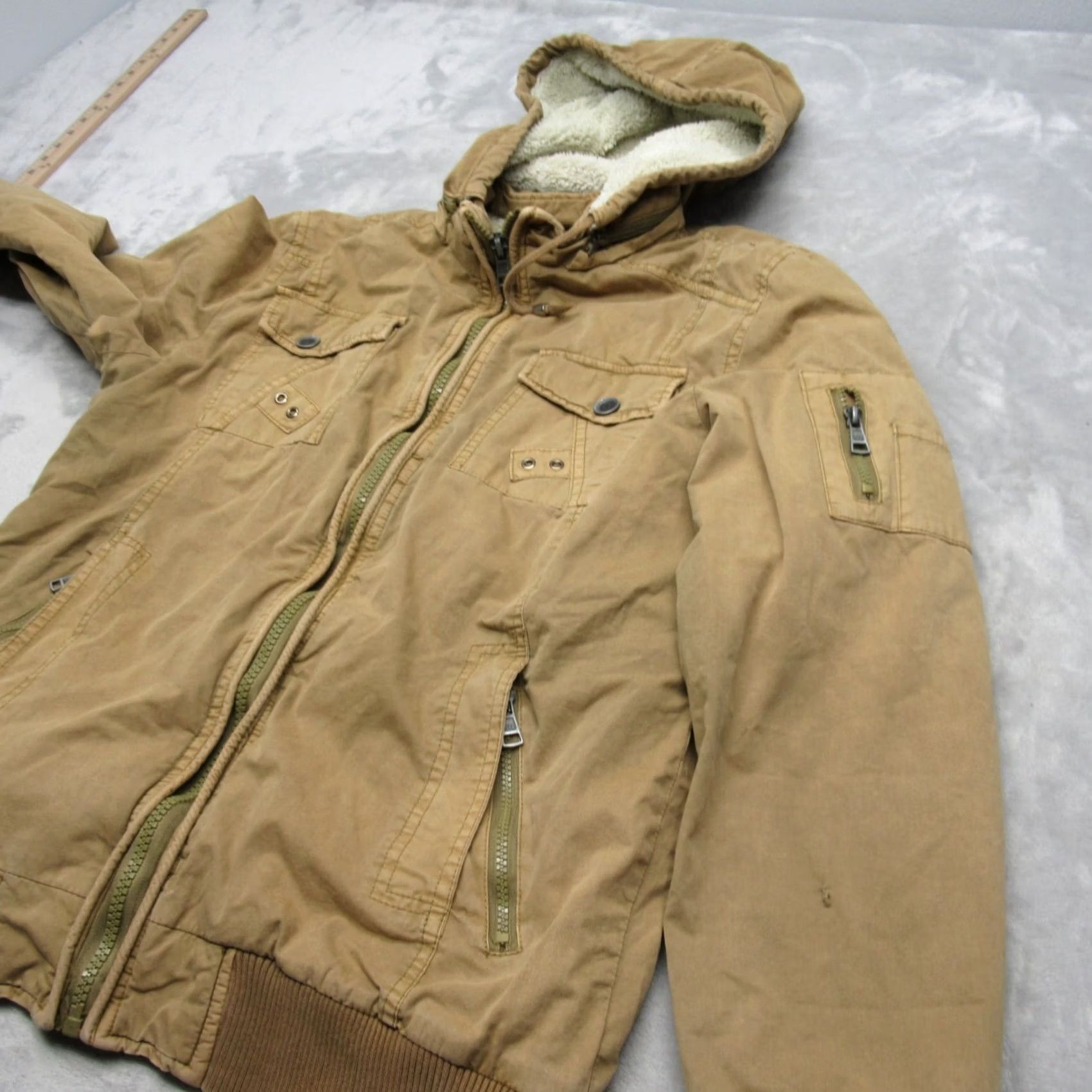BKE BKE Jacket Mens Large Khaki Full Zip Hooded Sherpa Fleece Lined Pockets Canvas Cotton Utility Jacket Size US L / EU 52-54 / 3 - 6 Thumbnail