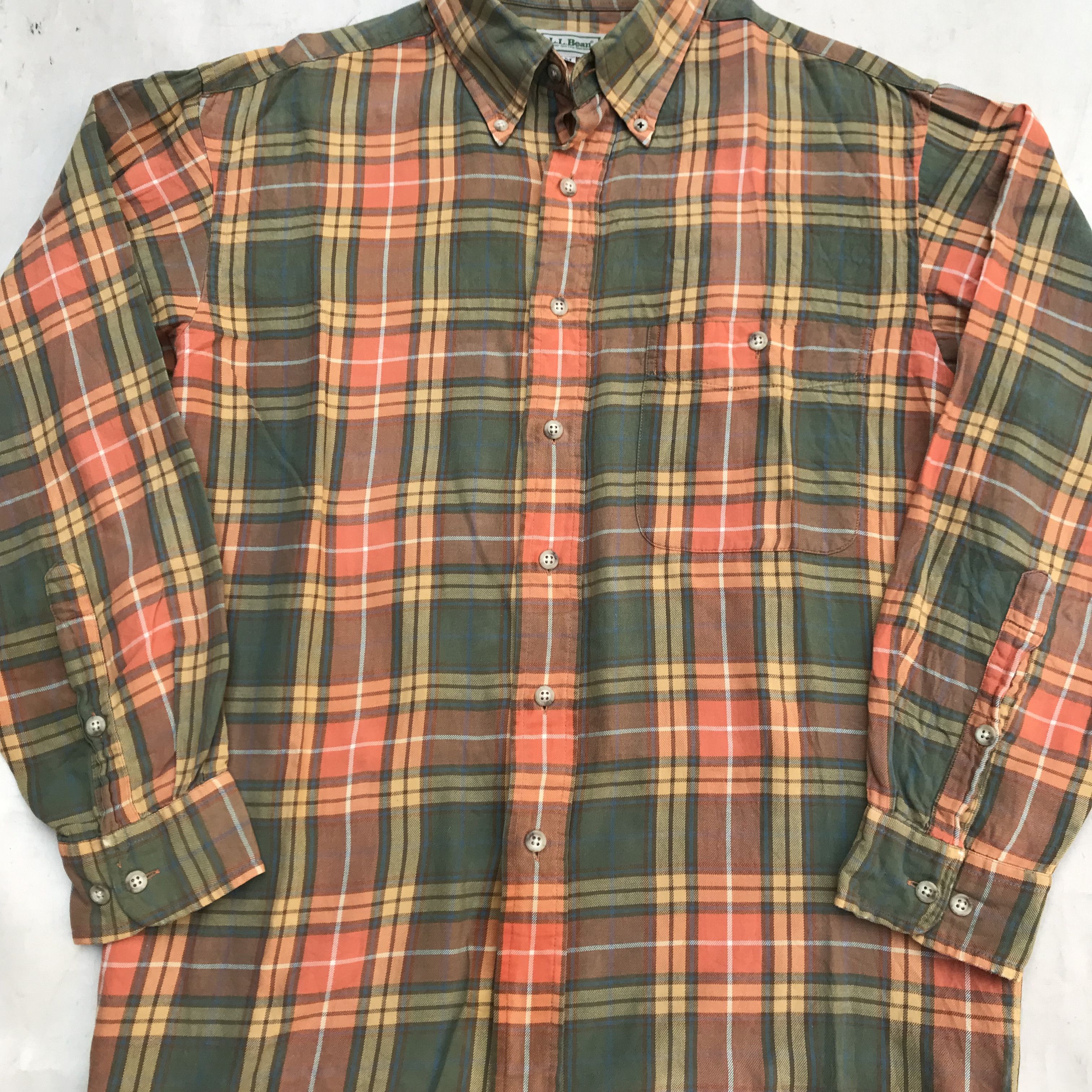 L.L. Bean Vintage LL Bean Summer Shirt Green orange long sleeves butt Size US M / EU 48-50 / 2 - 2 Thumbnail