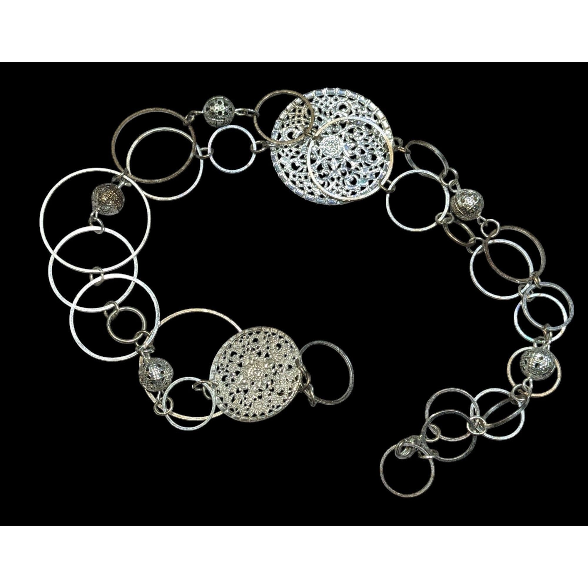 Other Bohemian Silver Tone Open Ring And Filigree Medallion Chain Size ONE SIZE - 1 Thumbnail