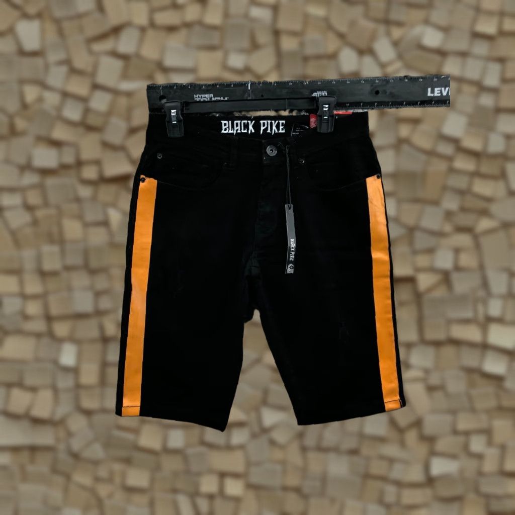 Vintage Black Pike Shorts Mens Size 30 Mid Rise Dark Wash Black Orange Bermuda 5-Pocket Denim Cotton Blend Regular Slim? No Distress Mens Size US 30 / EU 46 - 1 Thumbnail