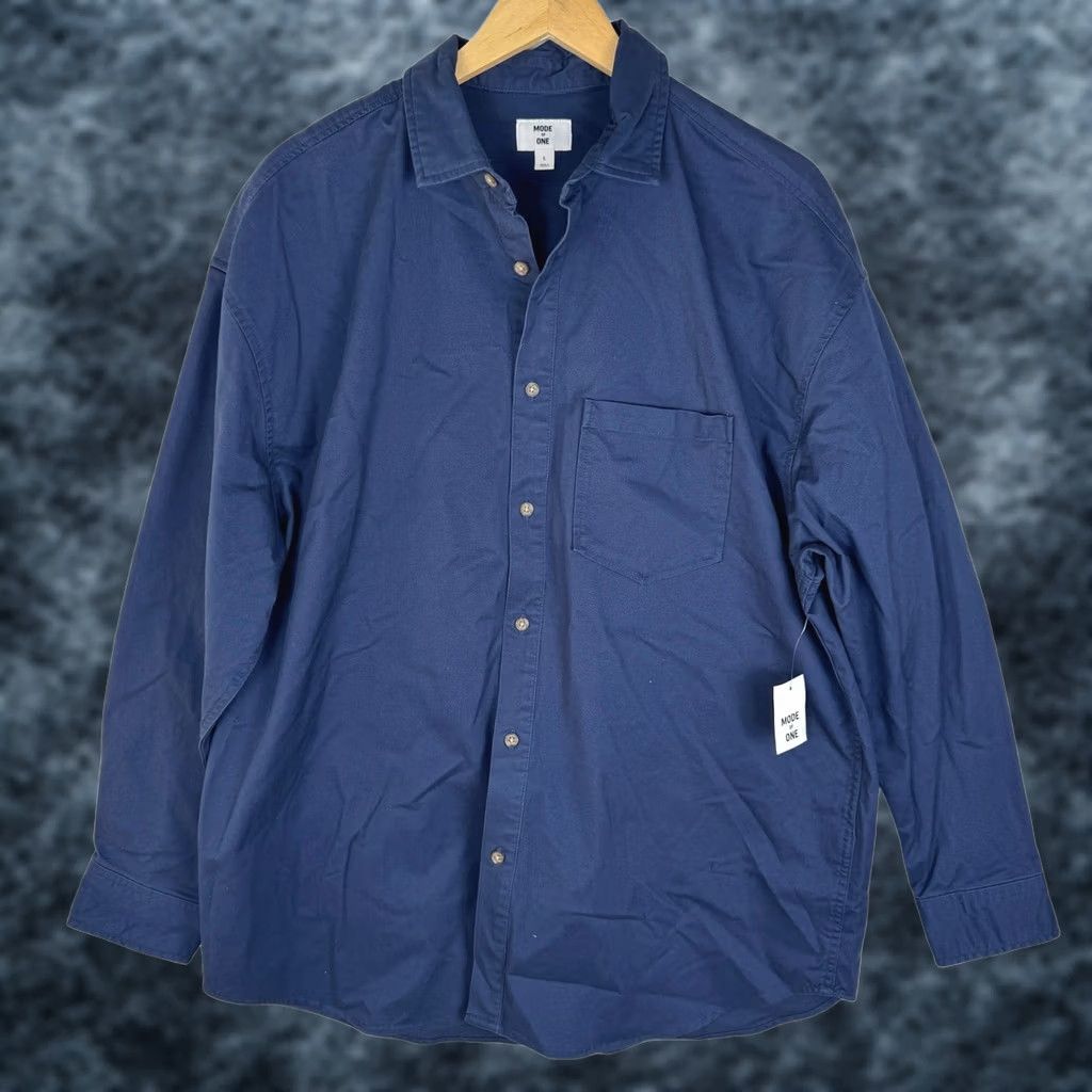 Vintage Mode of One Mens Relaxed Fit Twill Button Down Shirt Caspian Waters Blue L NEW Size US L / EU 52-54 / 3 - 1 Thumbnail