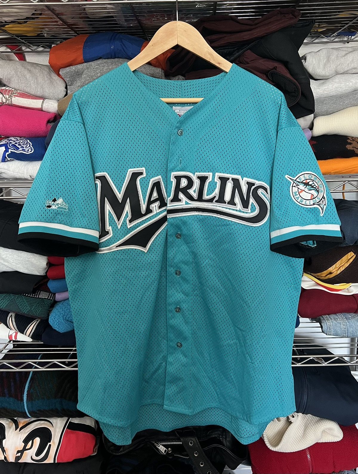 image of Vintage 90’S Miami Marlins Majestic Mesh Jersey in Teal, Men's (Size XL)