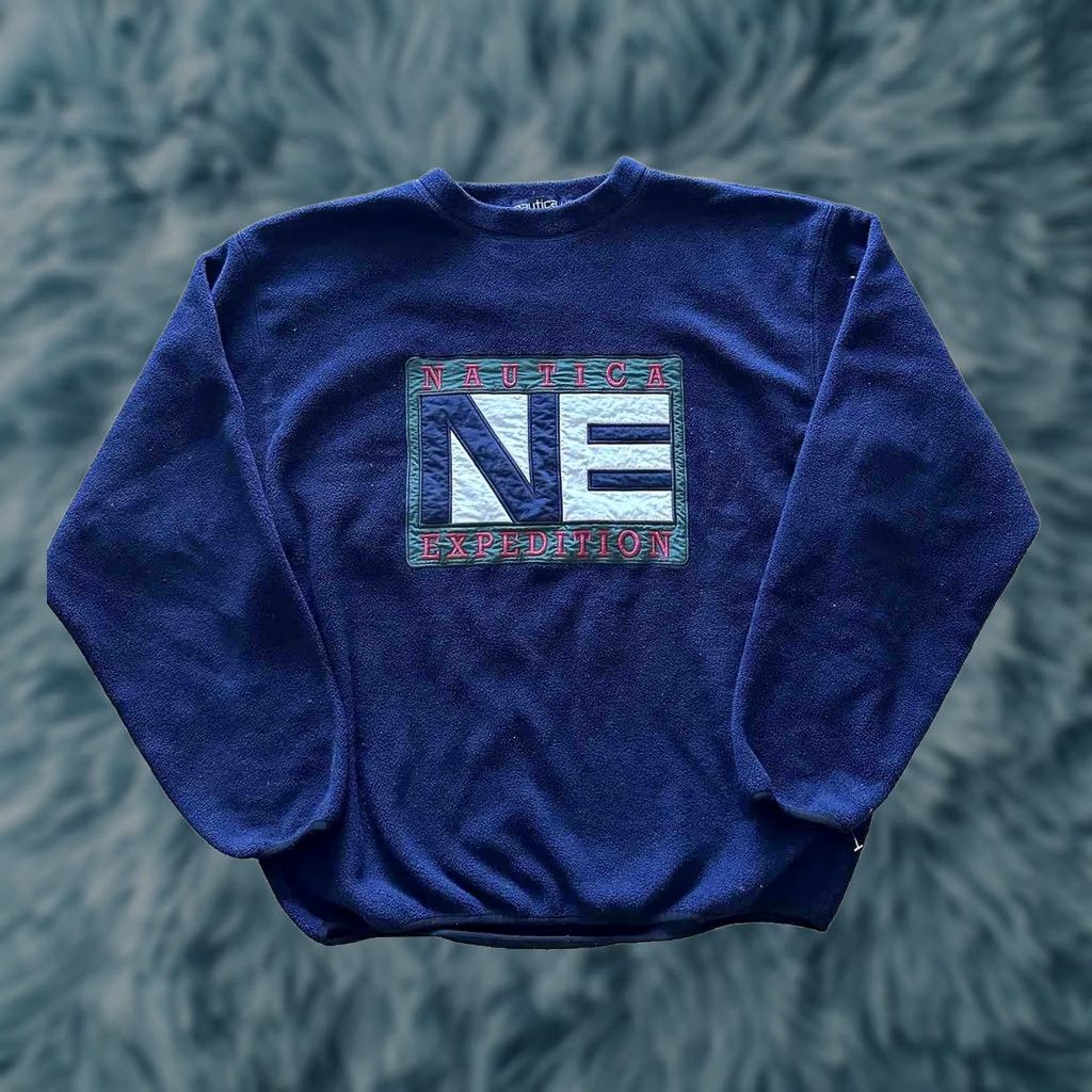 Nautica VINTAGE Shirt Mens L Blue Nautica Sweatshirt Size Sweater Fleece Embroidered Logo 90s Size US L / EU 52-54 / 3 - 1 Thumbnail