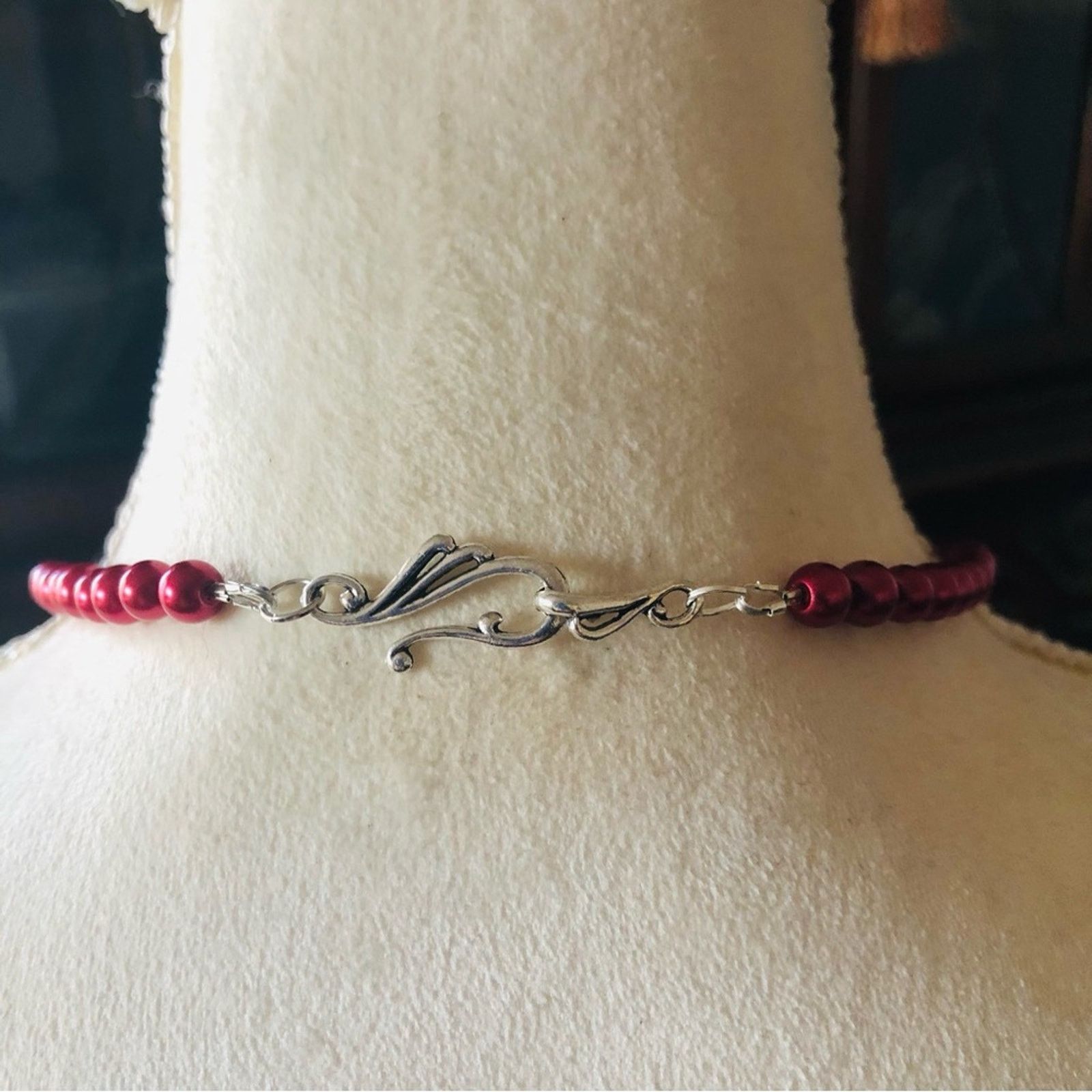 Handmade Handcrafted repurpose red rose filigree Pearl necklace Size ONE SIZE - 7 Thumbnail