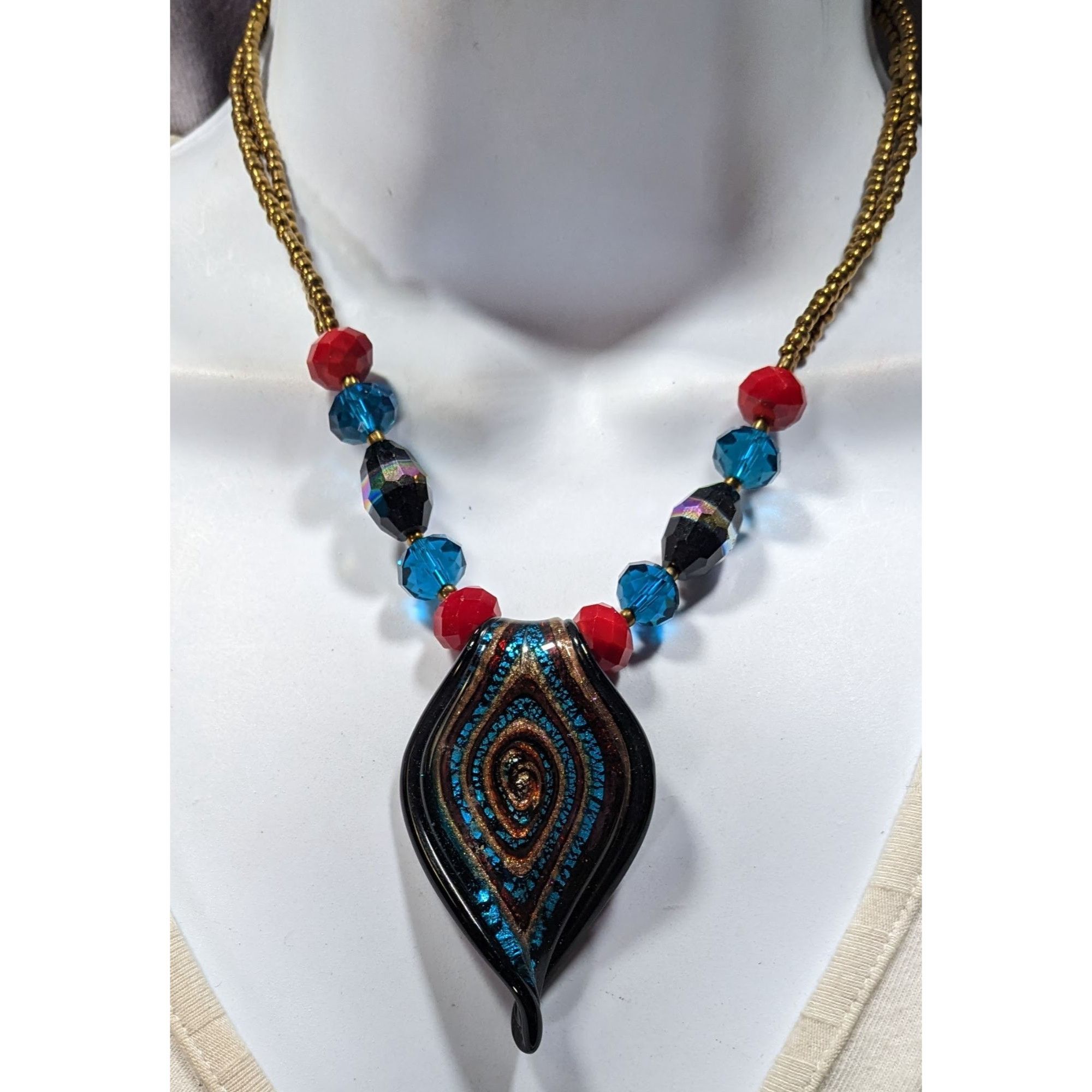 Other Erica Lyons Blue And Gold Tone Abstract Glass Necklace Size ONE SIZE - 4 Thumbnail