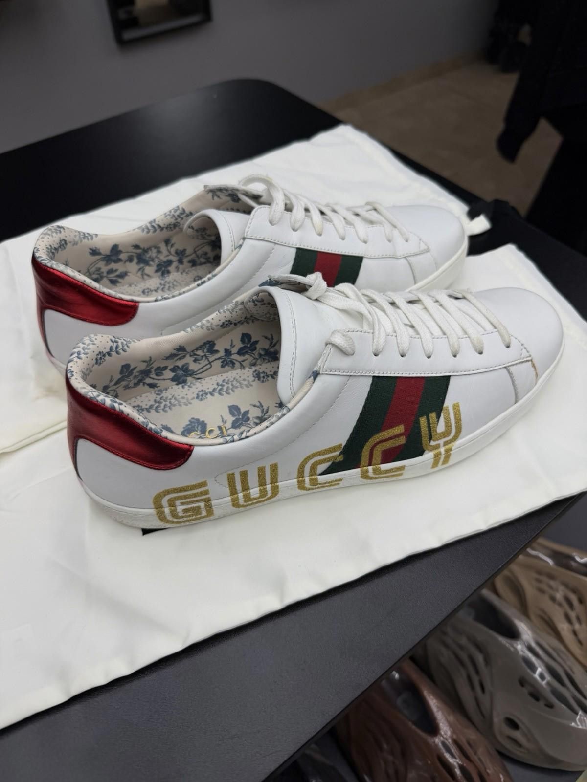 Gucci Gucci Ace Sneakers Men White Logo Leather Low Top 11G/11.5US Size US 11.5 / EU 44-45 - 3 Thumbnail