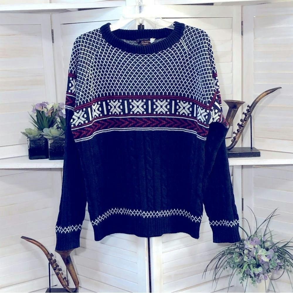 Vintage vintage 90s argyle snow flake white blue wool sweater sz L Size US L / EU 52-54 / 3 - 1 Thumbnail