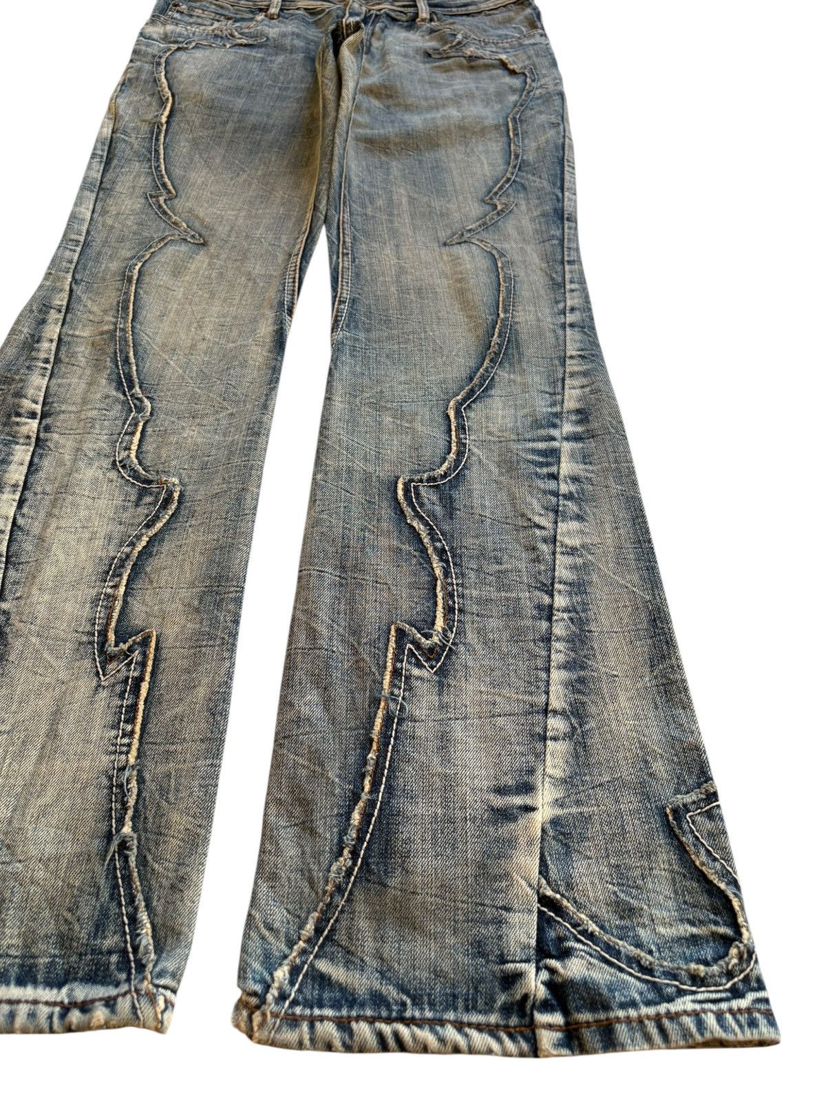 semanticdesign Vintage Semantic Design Flame Style Spiral Leg Flare Jeans Size US 32 / EU 48 - 7 Thumbnail