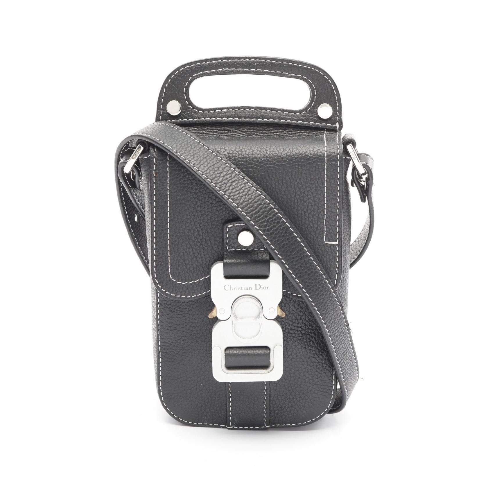 Dior Christian Dior Saddle Vertical Pouch Calfskin Shoulder Bag Leather Shoulder Bag in Black, Men's