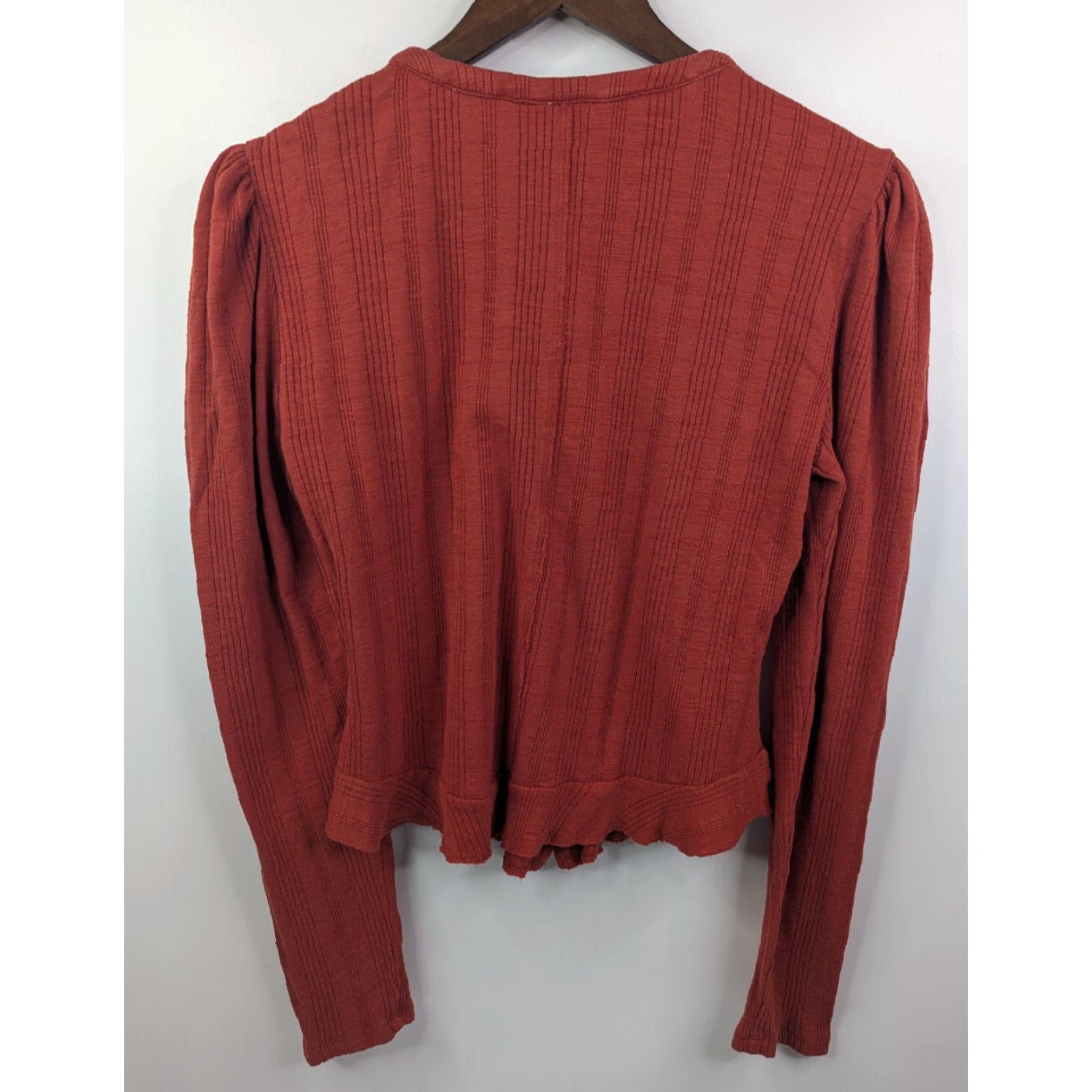 Vintage Pilcro Button Top Shirt Long Sleeve Puff Ribbed Henley Pullover Cropped Casual Orange M Womens Size M / US 6-8 / IT 42-44 - 3 Thumbnail