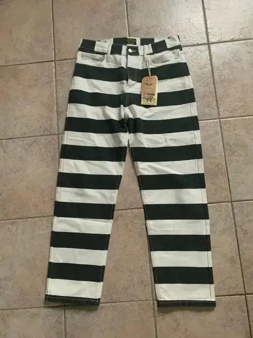 Striped Thick Denim Pants Durable