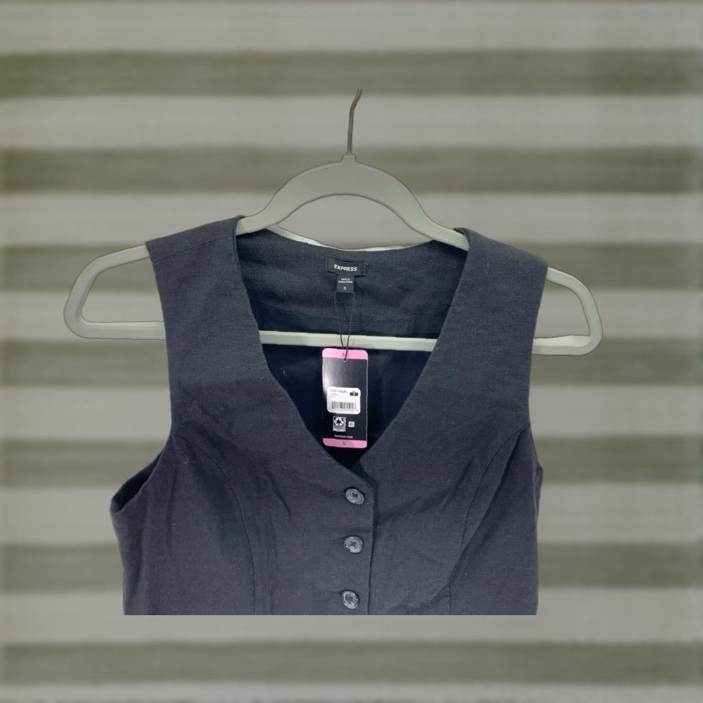 Express Express Linen Vest Womens Size Small Black Button Front V-Neck Classic Look NWT Size S / US 4 / IT 40 - 1 Thumbnail