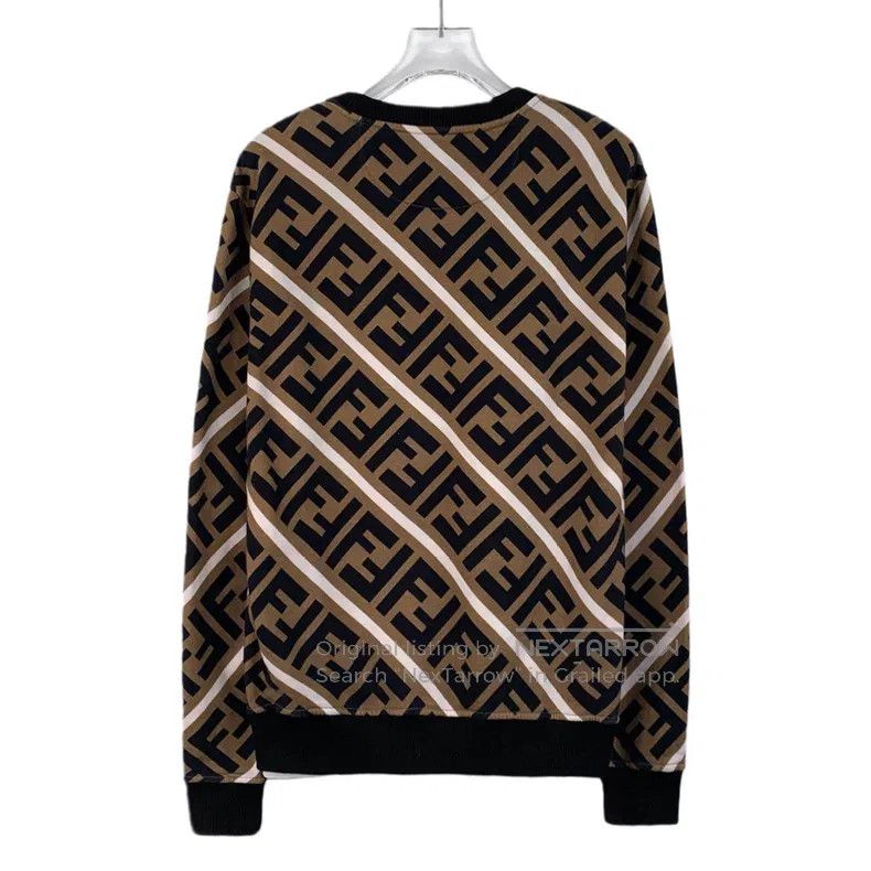 Fendi Fendi Dark Brown Logo Monogram Printed Cotton Crew Neck Lo Size S / US 4 / IT 40 - 2 Thumbnail