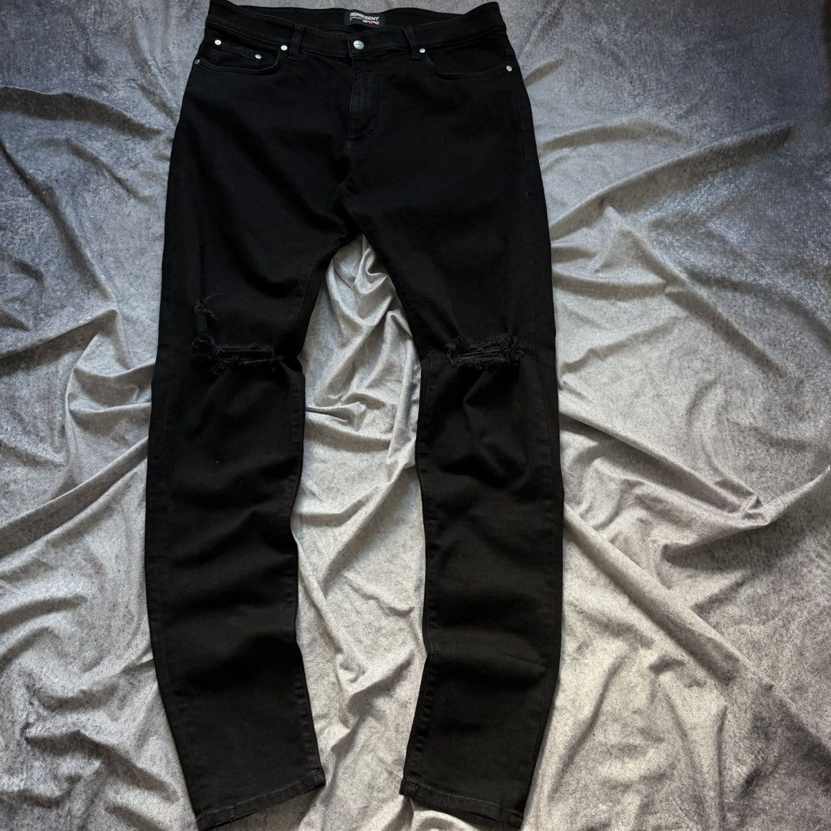 Represent Clo. Represent Distressed Slim Black Jeans Italian Made Denim Size US 36 / EU 52 - 7 Thumbnail