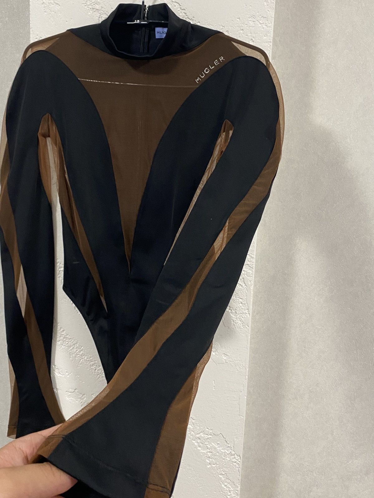 H&M × Mugler Mugler X H&M Rare Black & Brown Mesh Panel Bodysuit Size XS / US 0-2 / IT 36-38 - 5 Thumbnail