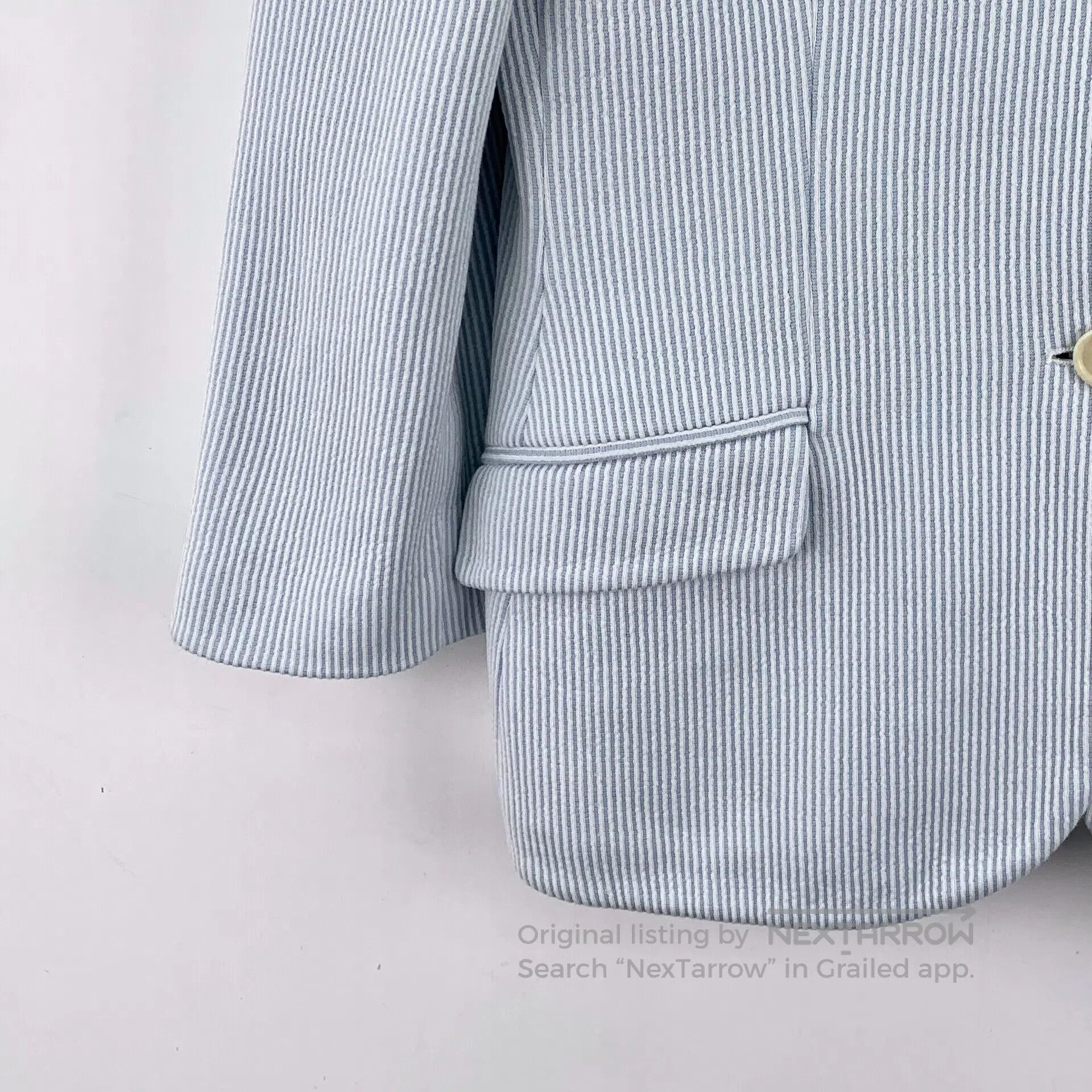 Loro Piana Loro Piana Light Blue Vertical Striped Cotton Notched Coll Size S / US 4 / IT 40 - 4 Thumbnail