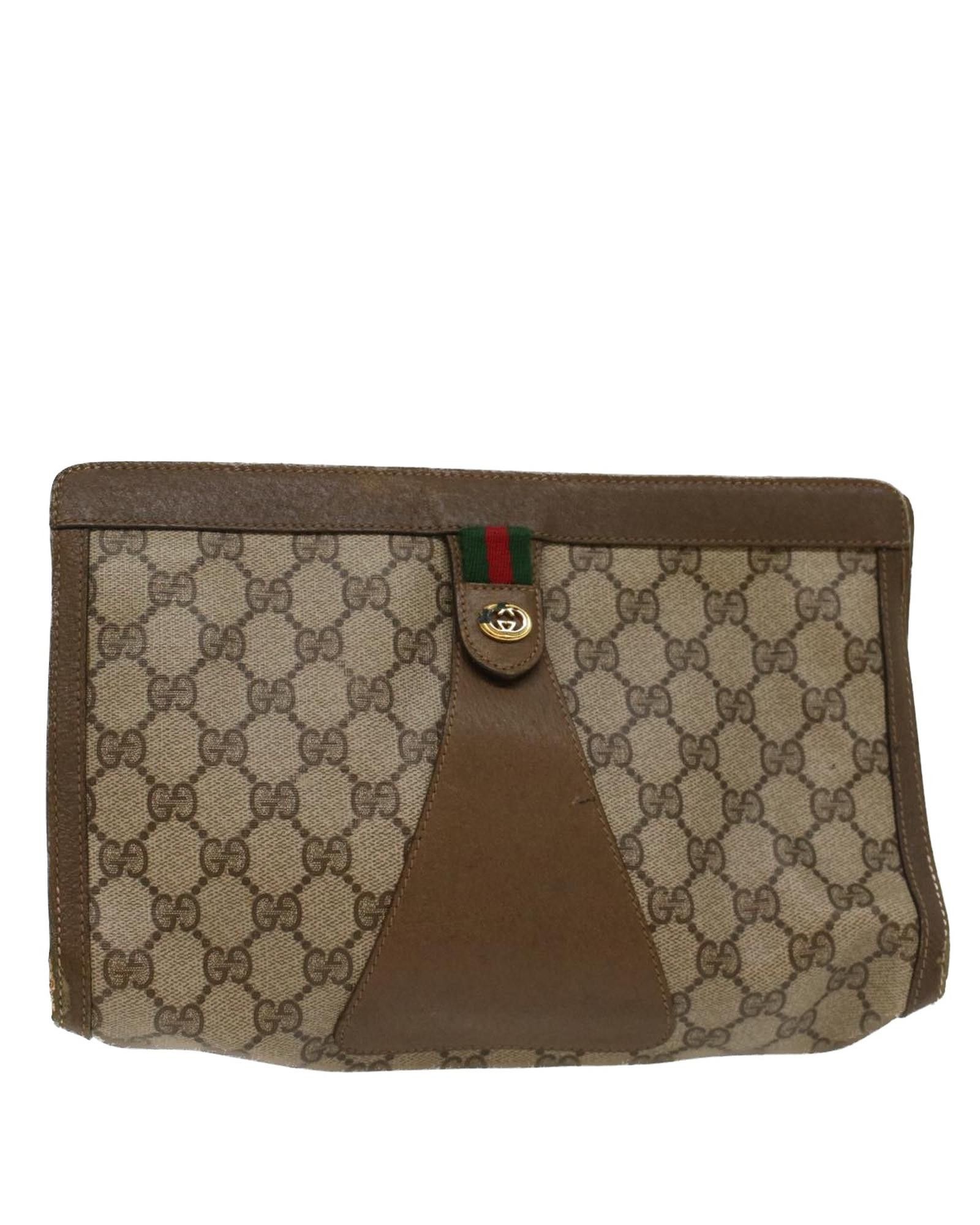image of Gucci Canvas Clutch Bag With Signature Detailing in Beige, Women's