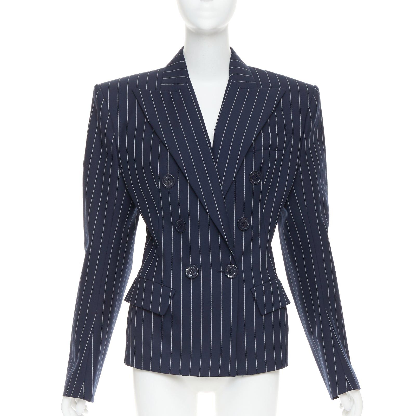 Alexandre Vauthier ALEXANDRE VAUTHIER navy blue pinstripe double breasted blazer jacket FR36 S Size M / US 6-8 / IT 42-44 - 1 Thumbnail