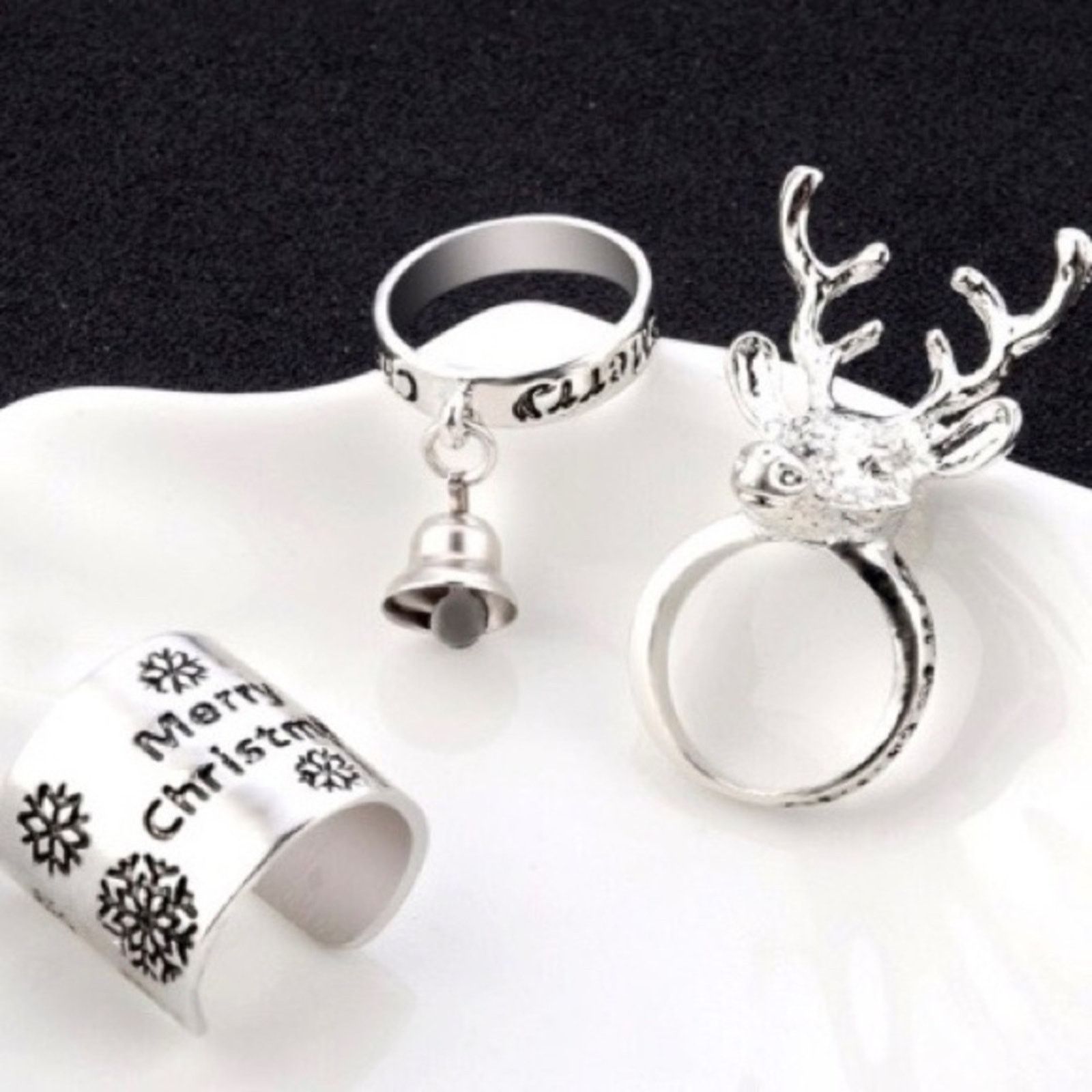 Other Christmas Holiday Silver 3 Piece Ring Set Size 6/7 Size ONE SIZE - 3 Thumbnail