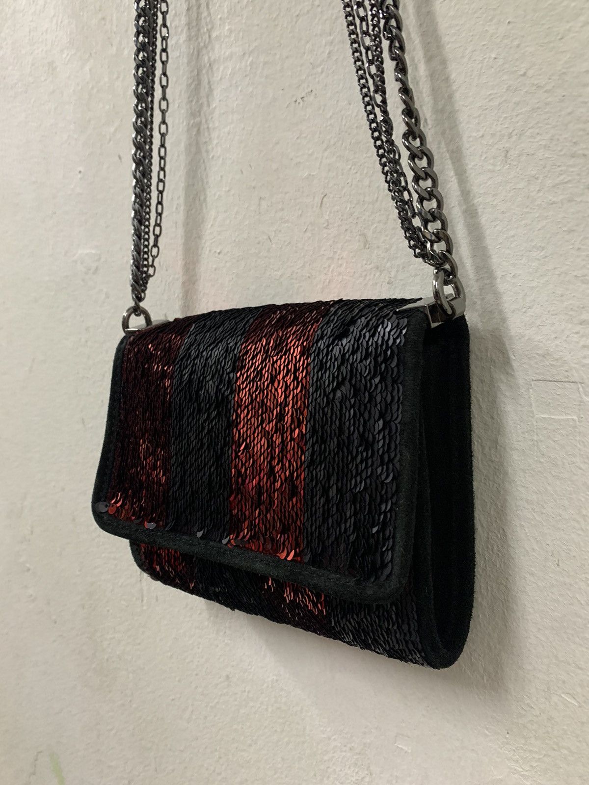 Zara ZARA Leather Striped Reversible Sequin Crossbody Bag Chain Size ONE SIZE - 4 Thumbnail