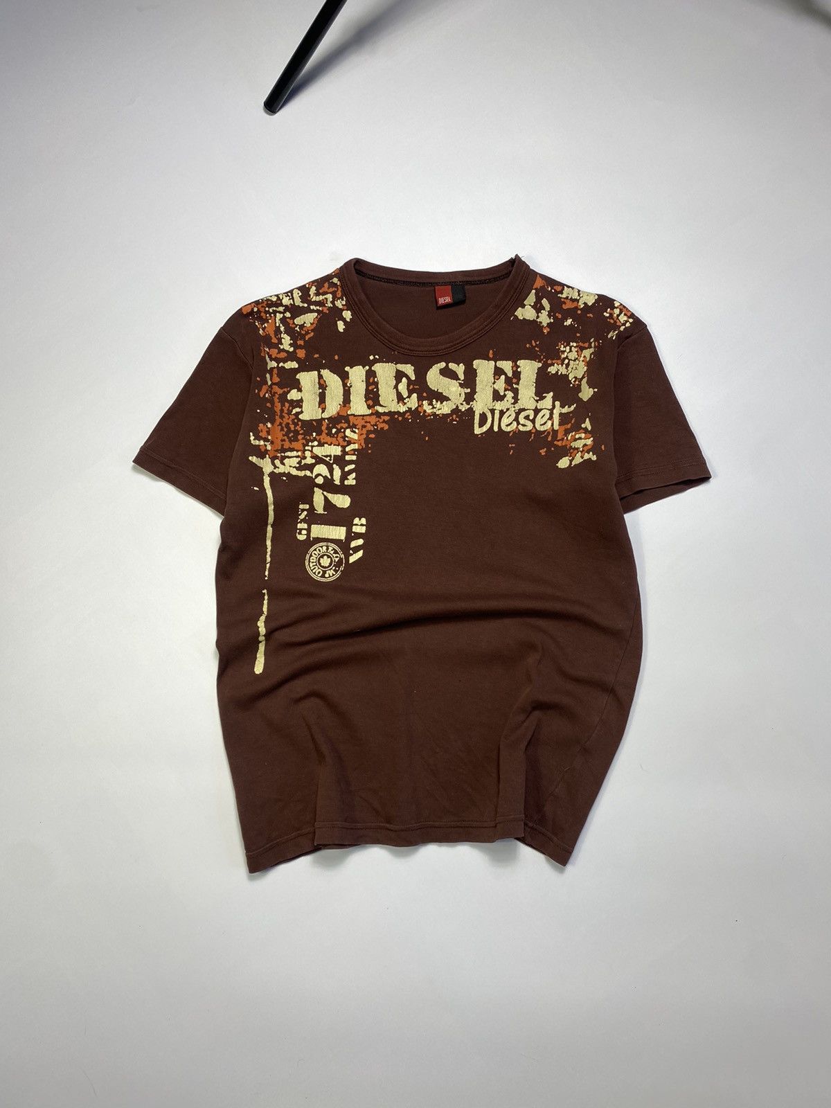 Diesel × Vintage Diesel Big Logo Print Brown Hype T-Shirt Y2K Vintage Size US S / EU 44-46 / 1 - 1 Thumbnail