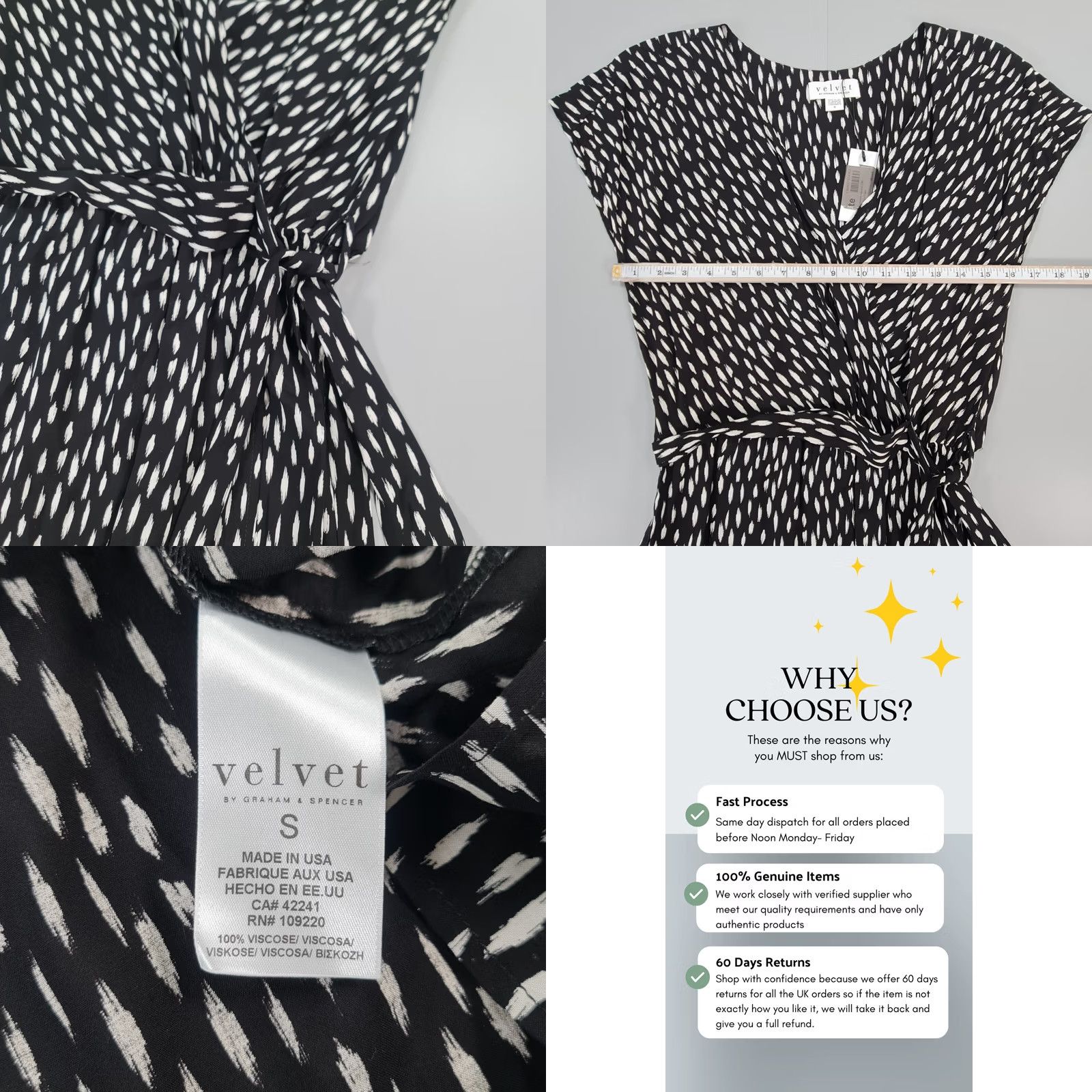 Velvet Velvet by Graham & Spencer Dress Womens Short Sleeve V-Neck Knee Length Wrap Black Small Size 28" / US 6 / IT 42 - 8 Thumbnail
