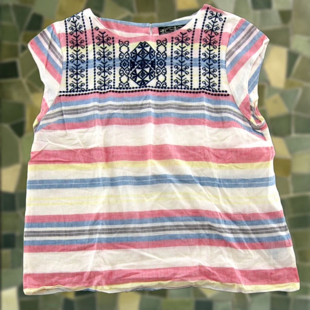 Pinko James Coviello New York Pink Blue Yellow Stripe Embroidered Tunic Blouse Large Size L / US 10 / IT 46 - 1 Thumbnail