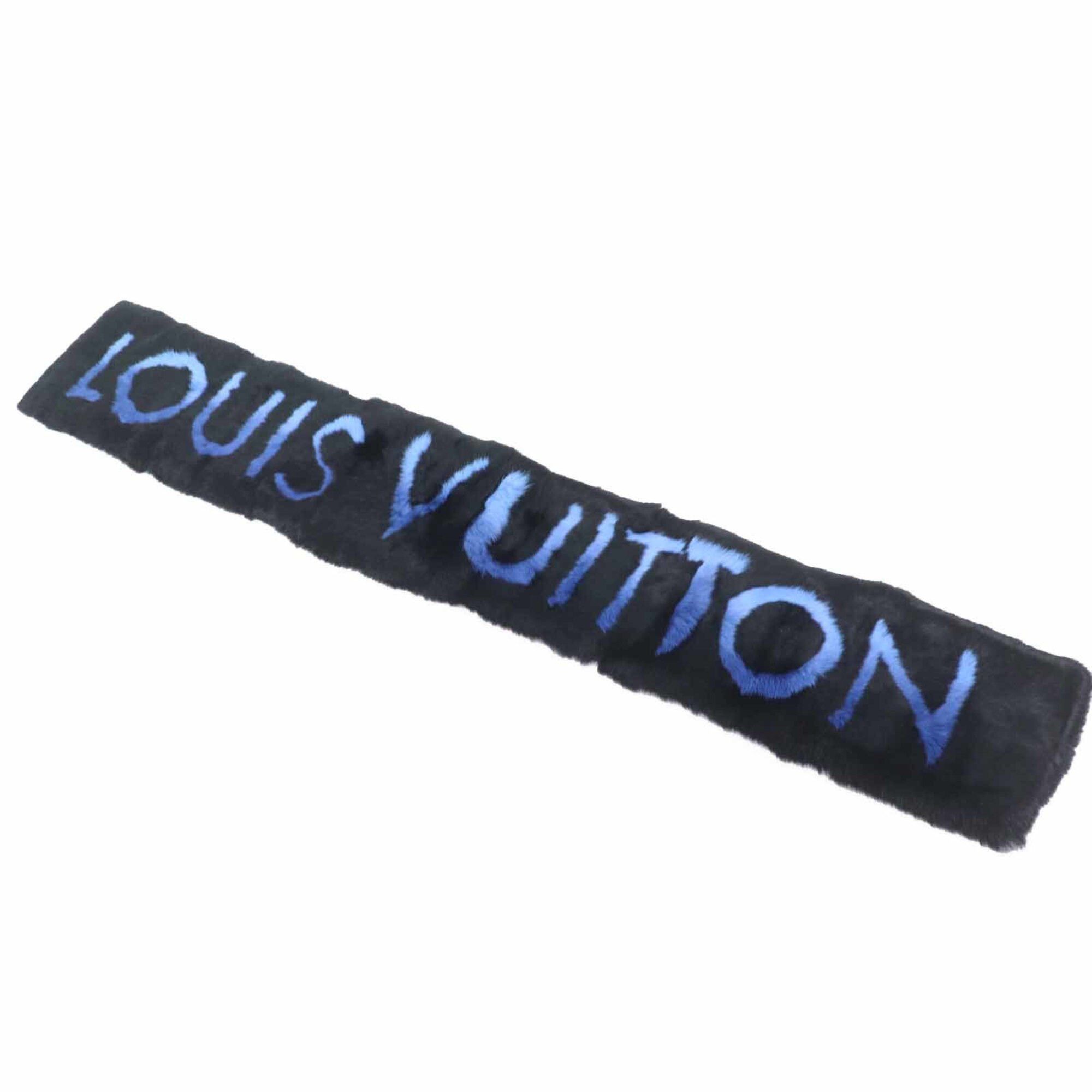 Louis Vuitton LOUIS VUITTON M70928 Echarpe LV Neon Rabbit Fur Scarf, Cashmere Blend Lining, Black/Blue, Made in Italy, Authentic, Women's Size ONE SIZE - 1 Thumbnail
