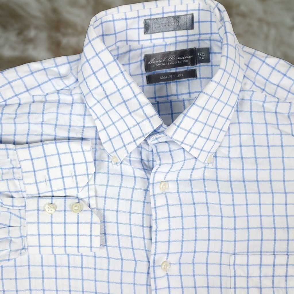 Cremieux VINTAGE Daniel Cremieux Shirt Blue Check Button-Up 17.5 Regular Adult Medium Blue 90s Concert Home Office Mens Size US XL / EU 56 / 4 - 1 Thumbnail