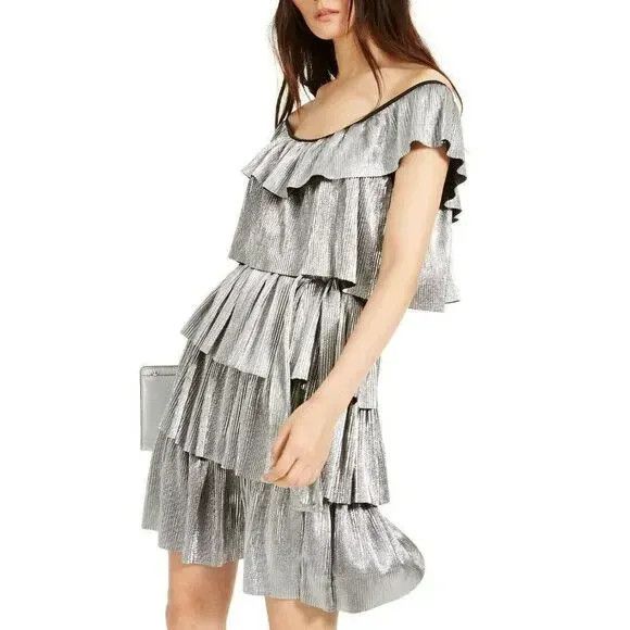 Other Michael Michael Kors Metallic Tiered Off-The-Shoulder Dress Size M / US 6-8 / IT 42-44 - 2 Thumbnail
