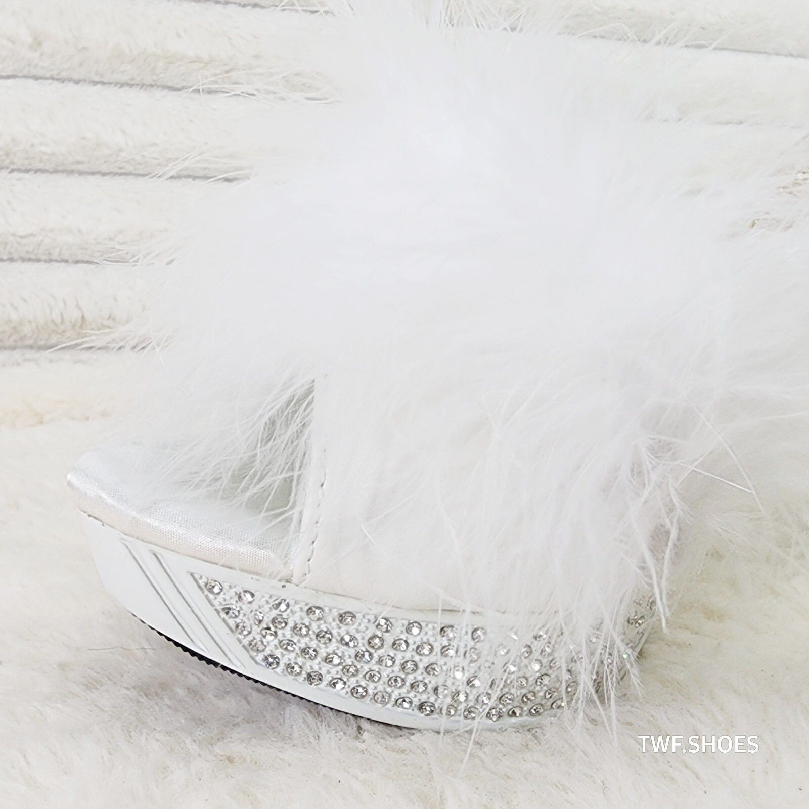 Other Elegance Marabou Feather Slip On Platform Sandals 5" Stilett Size US 10 / IT 40 - 7 Thumbnail