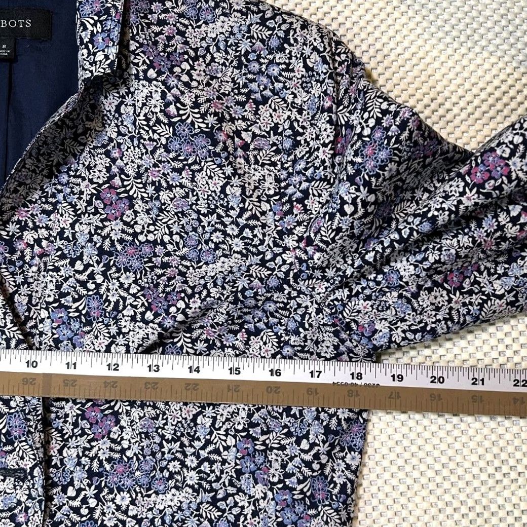 Talbots EUC Talbots Blazer Cotton Two Button Jacket Womens 8 Floral Notched Lapel LinedPockets Spring Summer Blue - Womens Blazer Size M / US 6-8 / IT 42-44 - 8 Thumbnail