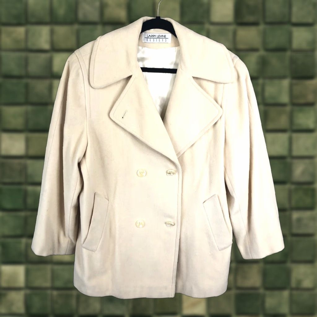 Vintage VINTAGE Larry Levine Coat Womens Large Cream Lambswool Cashmere Pea Coat Jacket Size L / US 10 / IT 46 - 1 Thumbnail