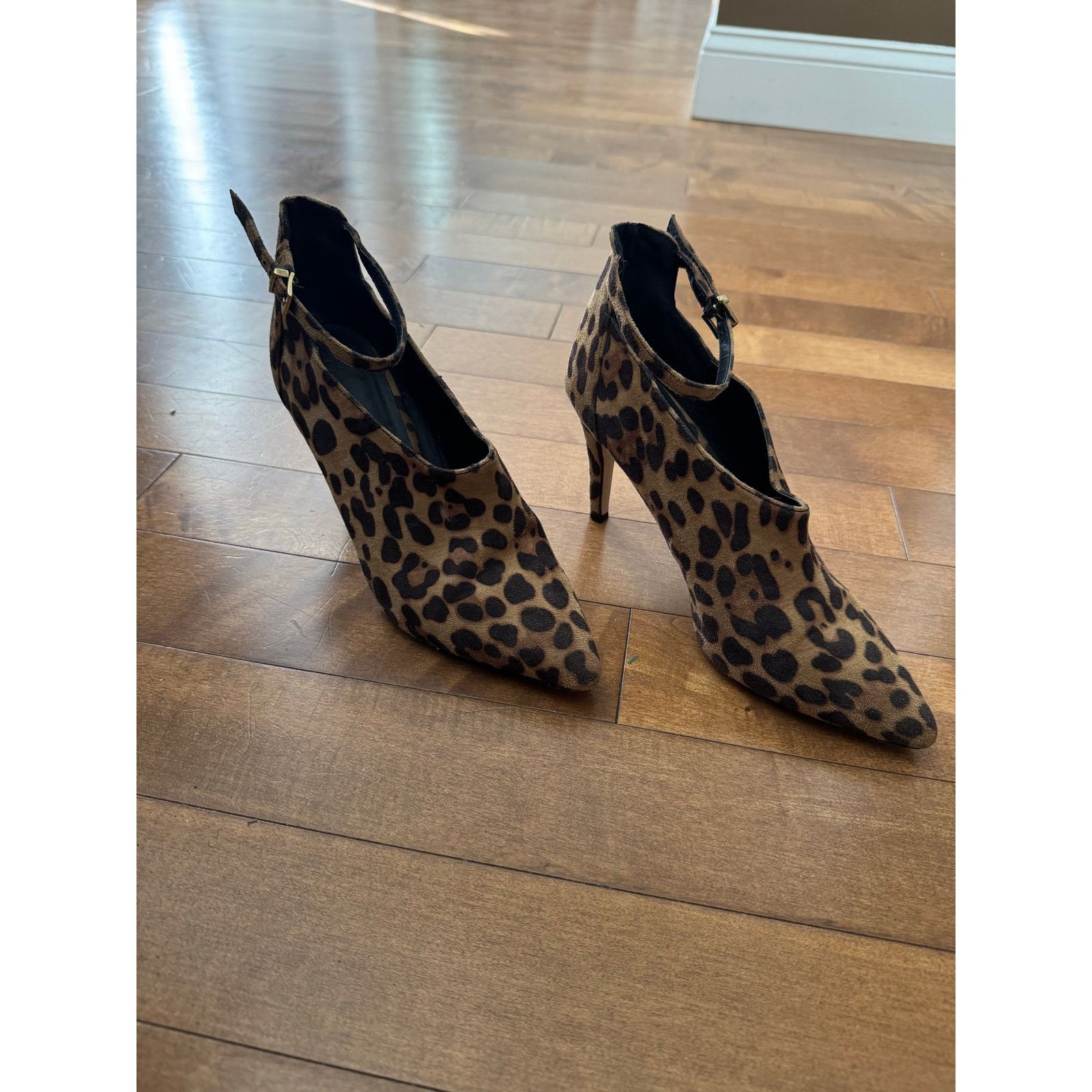 Asos Leopard print ankle straps, stiletto heel low cut booties 5 Size US 5 / IT 35 - 24 Thumbnail