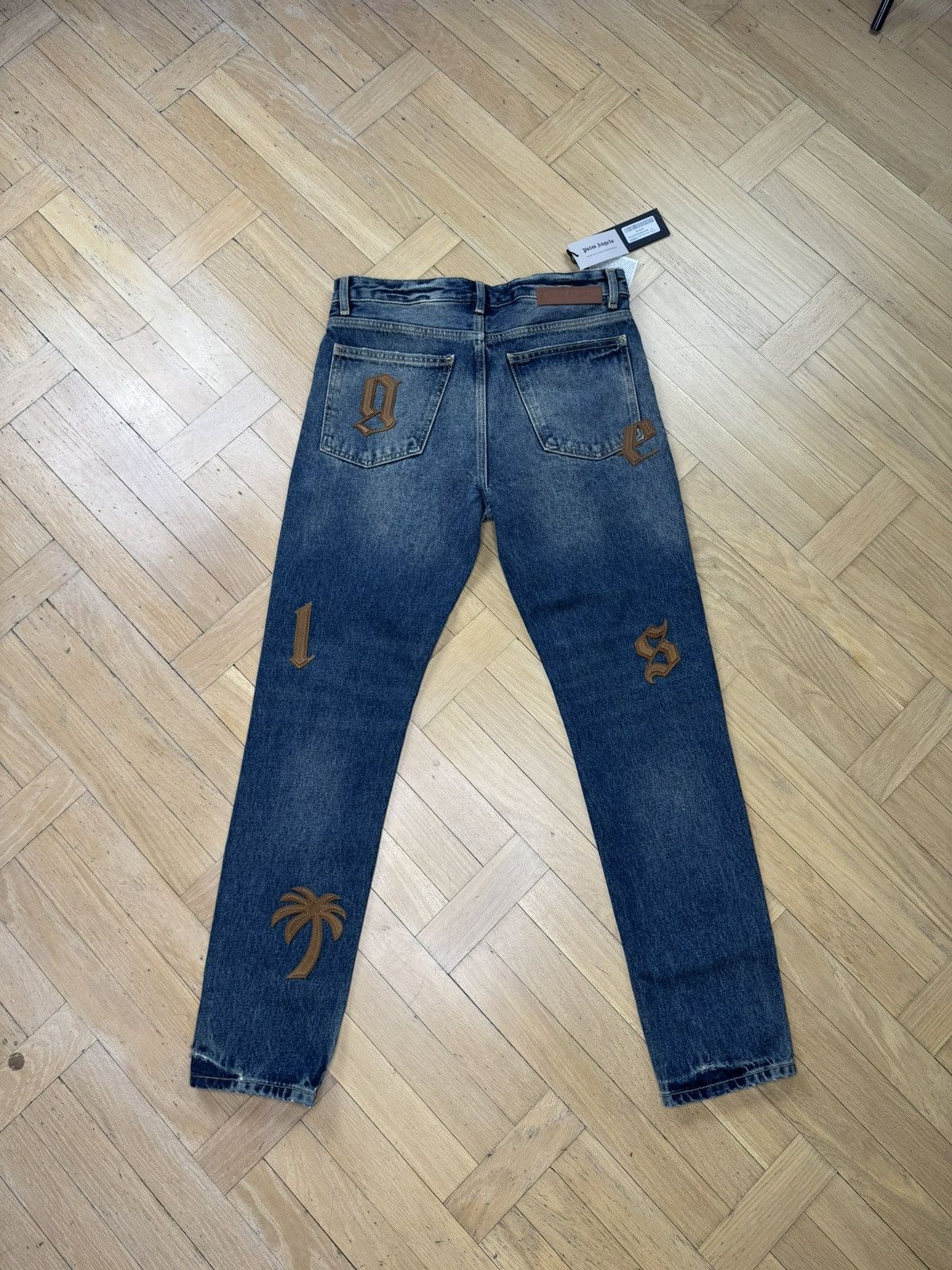 Palm Angels Patched Letters Jeans in Gray, Men's (Size 30) — image 2 of 6